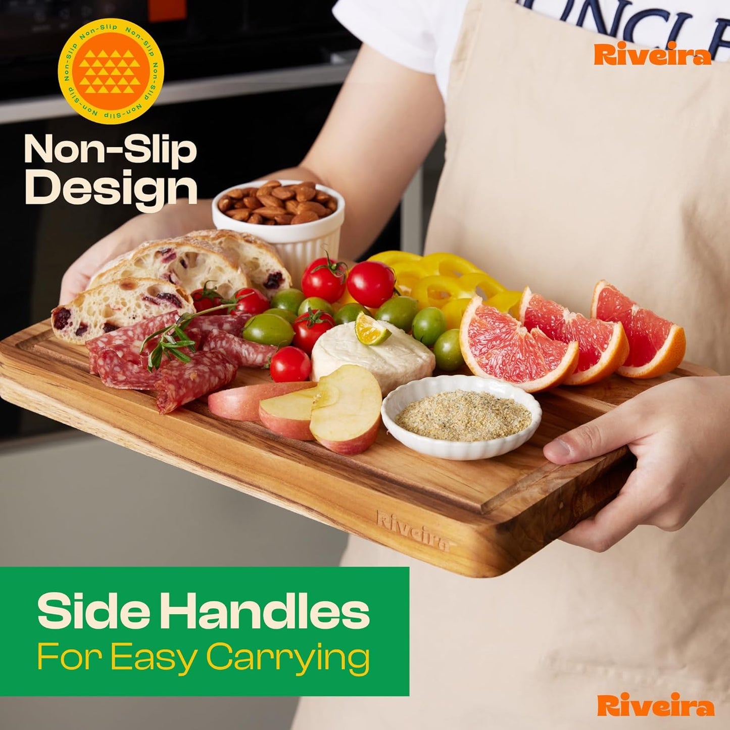 Riveira Teak Wood Cutting Board – Gourmet Teak Grandeur: 20 x 30 Wooden Cutting Board – Natural Wooden Cutting Boards For Kitchen Decorative – Innovative Juice Grooves Teak Wooden Chopping Board