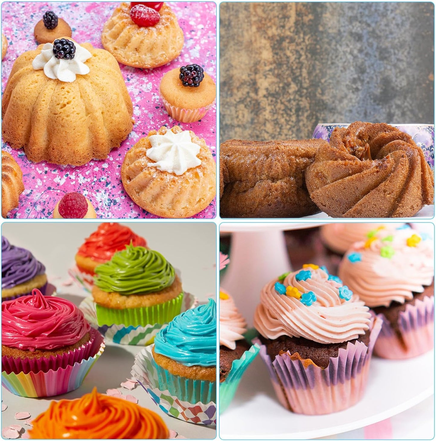 48Pcs Silicone Baking Cups, Non-stick 4 Shape Baking Molds, Heat Resistant and Resuable Mini Silicone Muffin Cups for Muffins, Jelly and Cake Baking