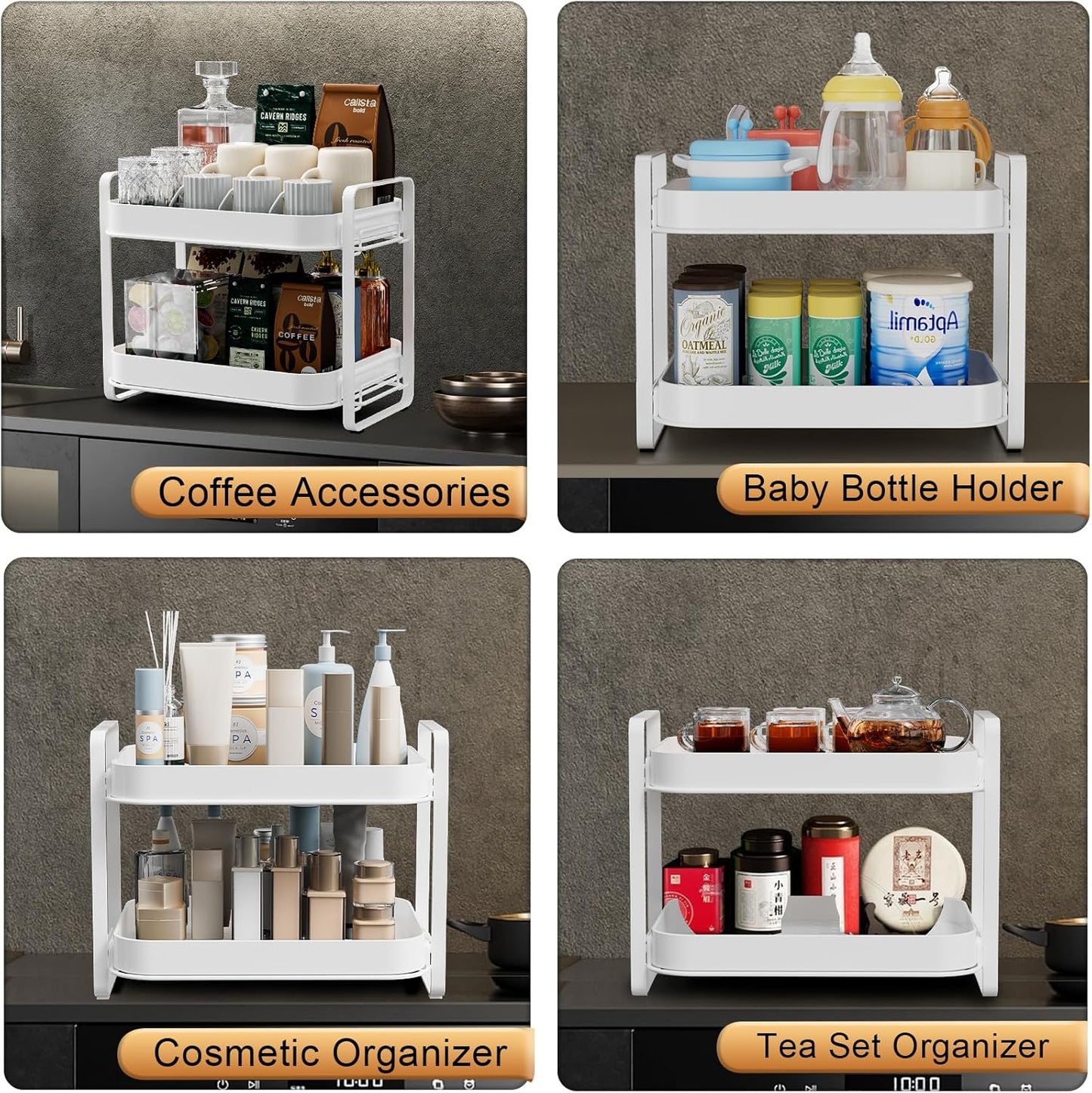 2-Tier Cup Drying Rack & Coffee Bar Accessories with Drying Tray, Coffe Mug Holder Rack for Countertop - Baby Bottle Organizer, Sippy Cup Storage, Tea holder & Glass Cup Organizer