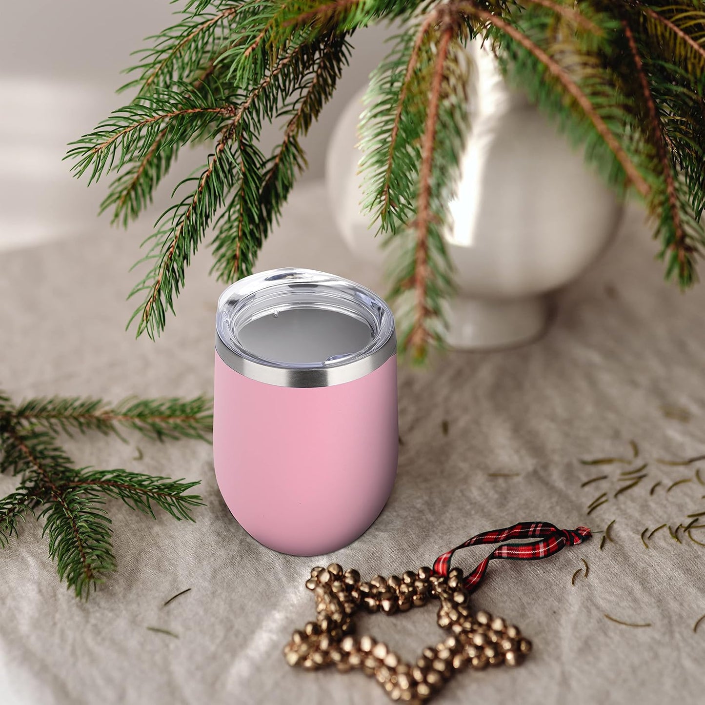 DOMICARE Stainless Steel Wine Tumbler Bulk with Lid, Personalized Insulated Tumblers Set, 12oz Travel Coffee Cups Pack of 16, Pink