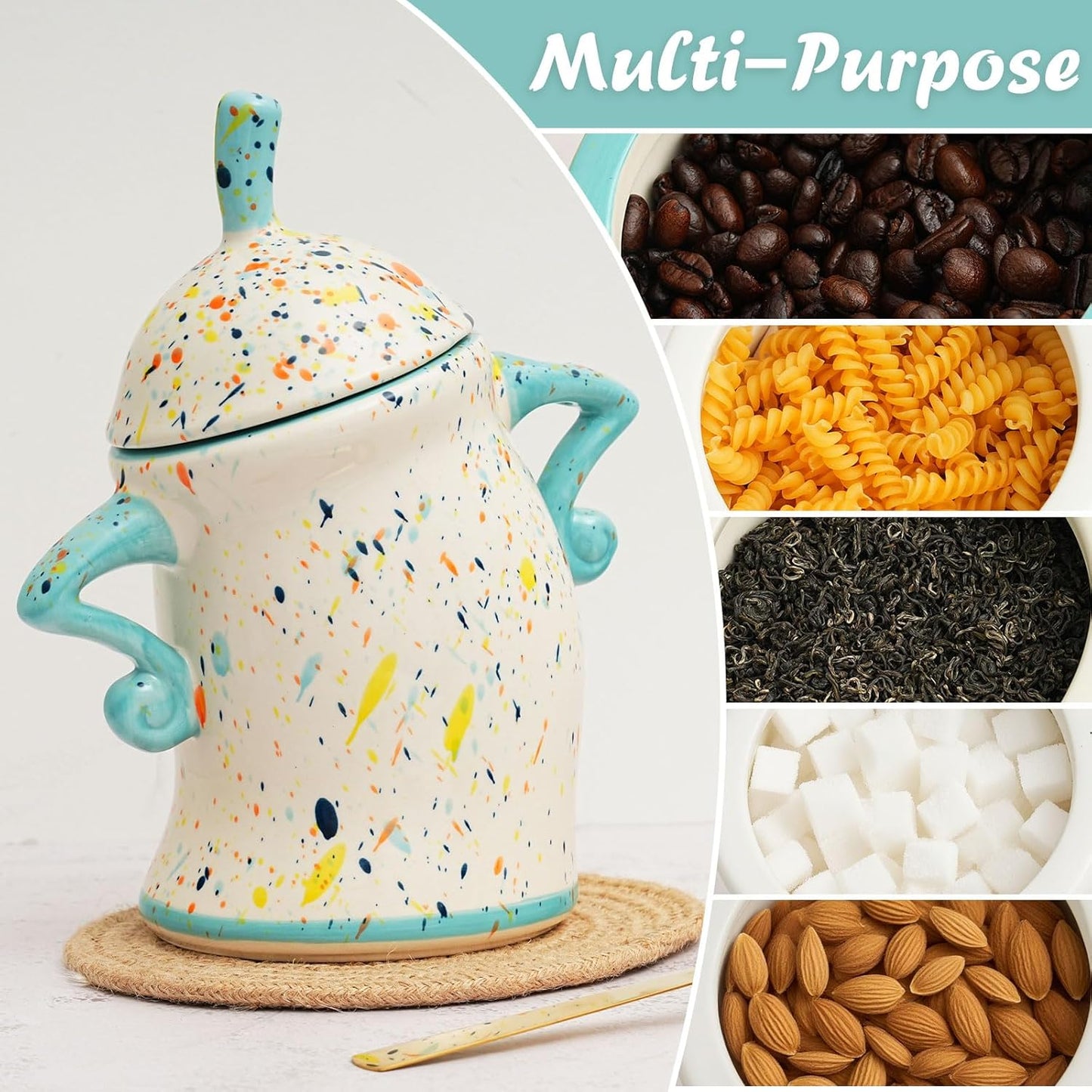 Canister With Attitude - Attitude Jar, Ceramic Airtight Food Storage Container with Spoon for Tea, Coffee, Sugar, Flour, Cute Kitchen Decor (White)