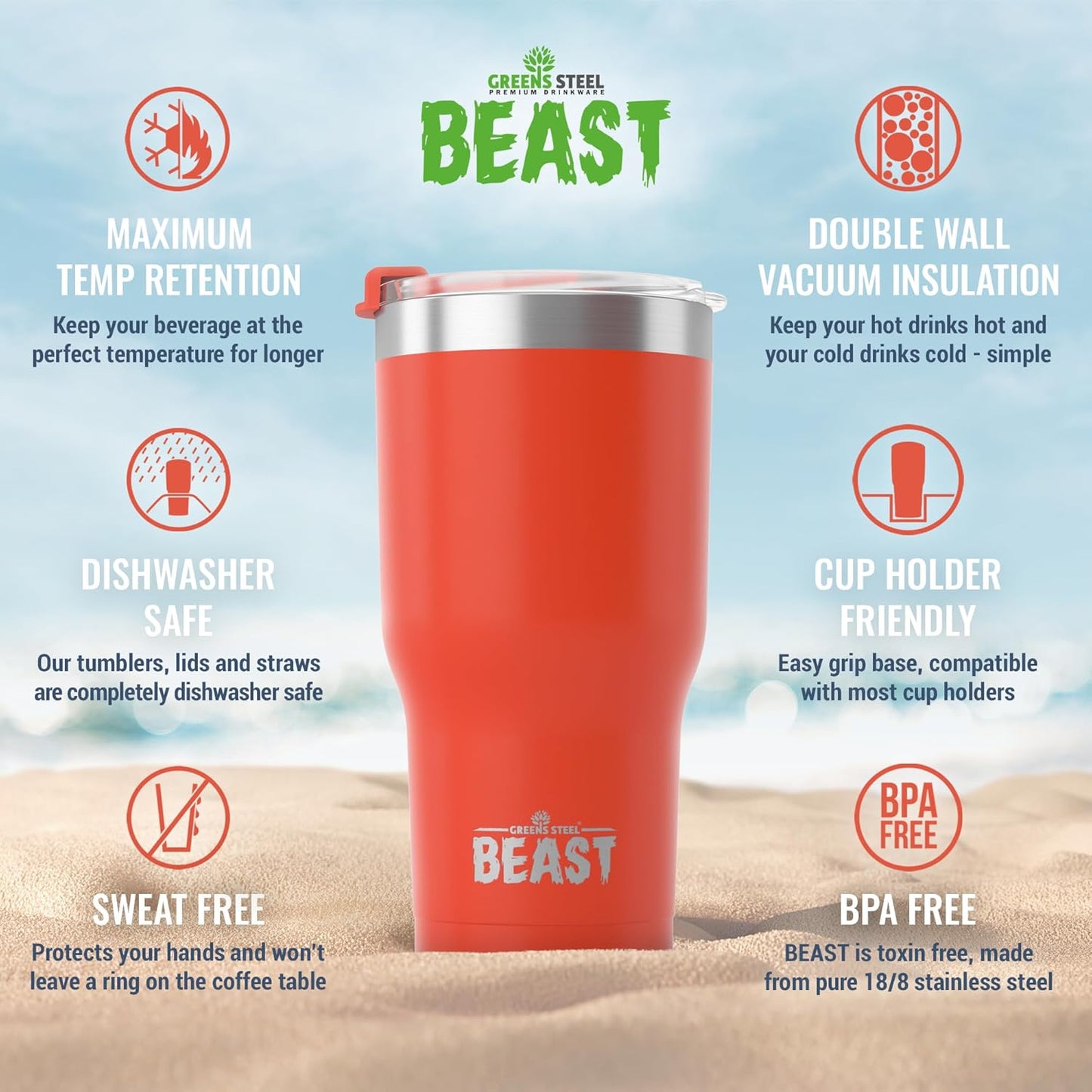 Beast 30 oz Tumbler Stainless Steel Vacuum Insulated Coffee Ice Cup Double Wall Travel Flask (Ladybug Red)