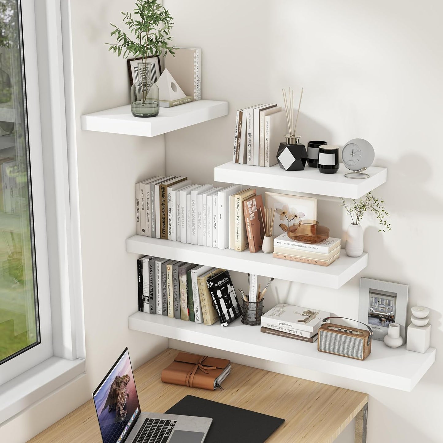Fun Memories White Floating Shelves for Wall, 30 x 9 Inch Floating Shelf Set of 2, Rustic Natural Wood Wall Shelves, 9" Deep White Bathroom Shelves for Storage & Display