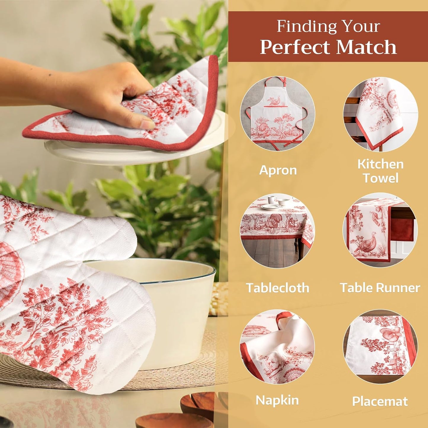 Maison d' Hermine Pot Holders Set 100% Cotton Heat Resistant Potholders 8" x 8" Hot Pads with Loop BBQ, Cooking, Baking, Grilling, Kitchen, Handling Hot Pans (Pack of 2, Holy Jouy - Red)