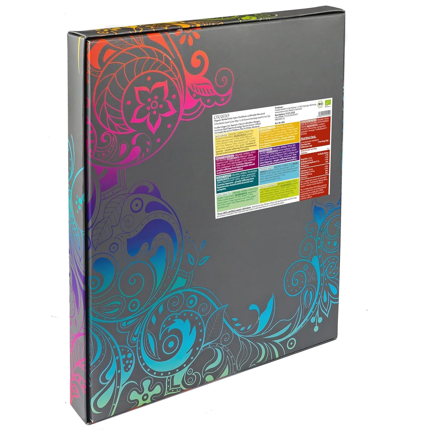 Creano Organic Herbal Tea Gift Set - 45 Organic Tea Bags in 9 Different Varieties - 90 g - Novelty 2023