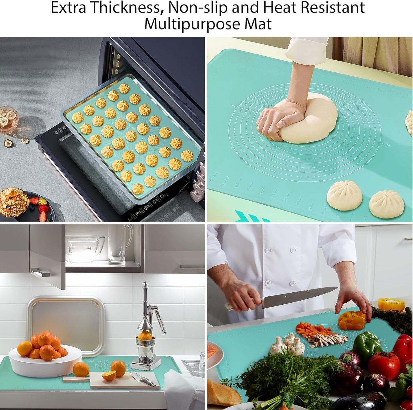 24"X16" Silicone Baking Mat Extra Large Non-stick Pastry Mat with High Edge, Dough Rolling Board for Pastry, Macarons, Pies, Bread, Cookies, Pizza, Fondant, Pasta, Food Grade Silicone Baking Supplies
