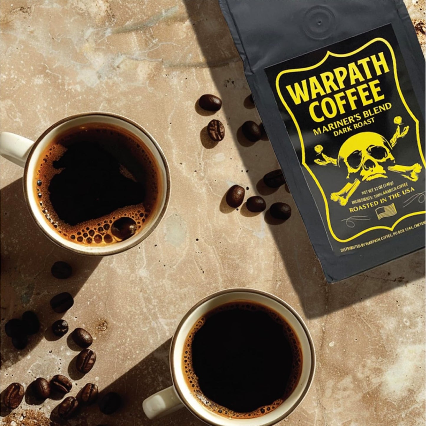 Warpath Coffee Dark Roast Whole Bean Coffee, Mariner's Blend, High Caffeine, Extra Strong Roasted 100% Arabica Coffee Beans Whole, Rich Aroma, Full-Bodied Intense Cup, Created by Navy SEALs, 12oz