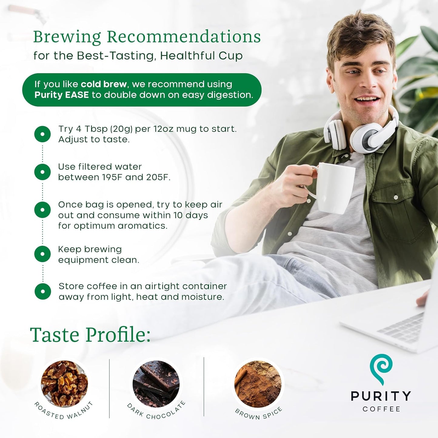 Purity Coffee EASE Dark Roast Ground Coffee for Low Acidity - USDA Organic and Third-Party Tested for Antioxidants, Mold, Mycotoxins and Pesticides - 12oz (Purity Ease, dark_roast) | Ground| EASE