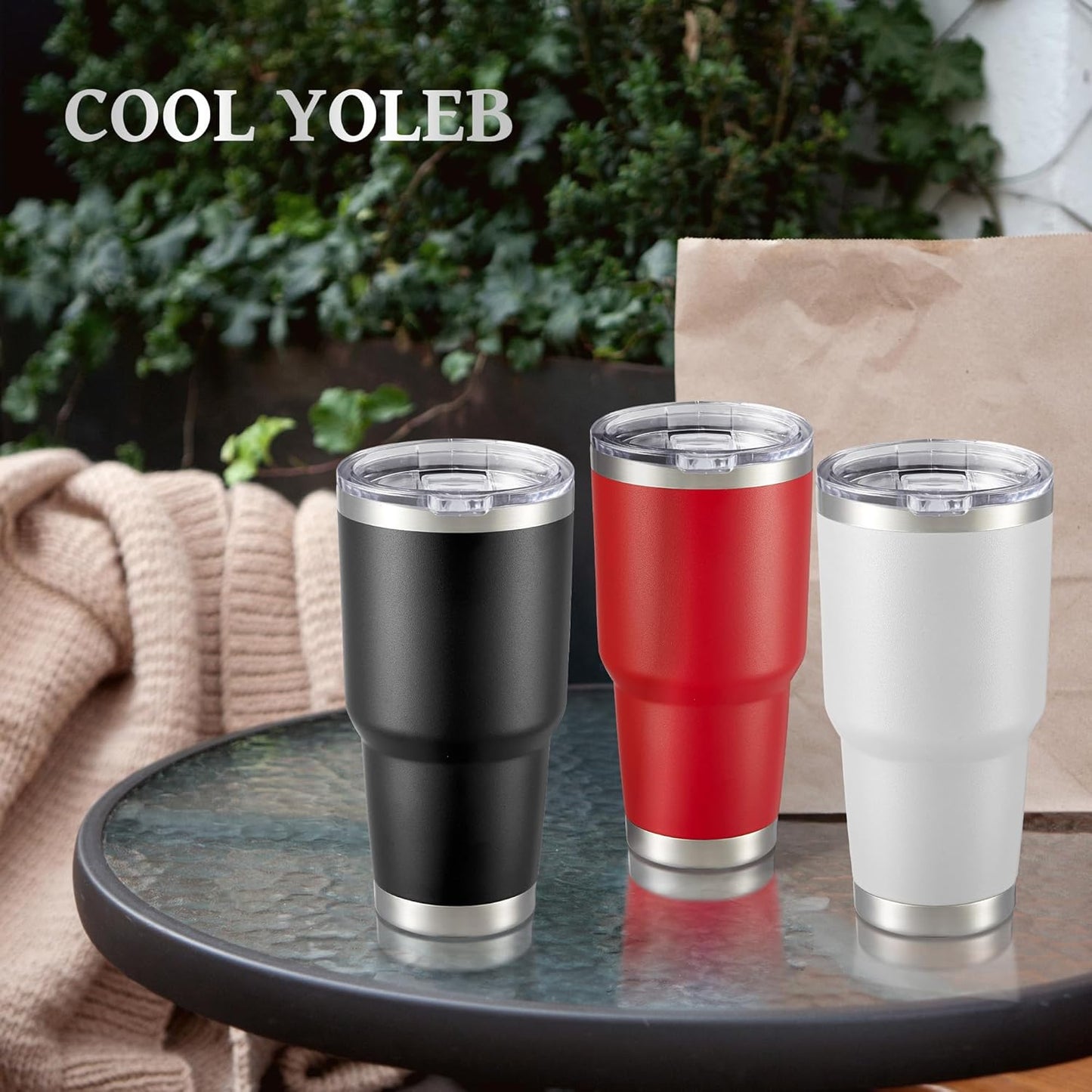 30 oz Tumbler with Lid Stainless Steel Tumblers Bulk Vacuum Insulated Cup Reusable Powder Coated Travel Mug Double Wall Leak Proof Cups Keep Cold Drinks for 12 Hours Wine Red, Set of 4