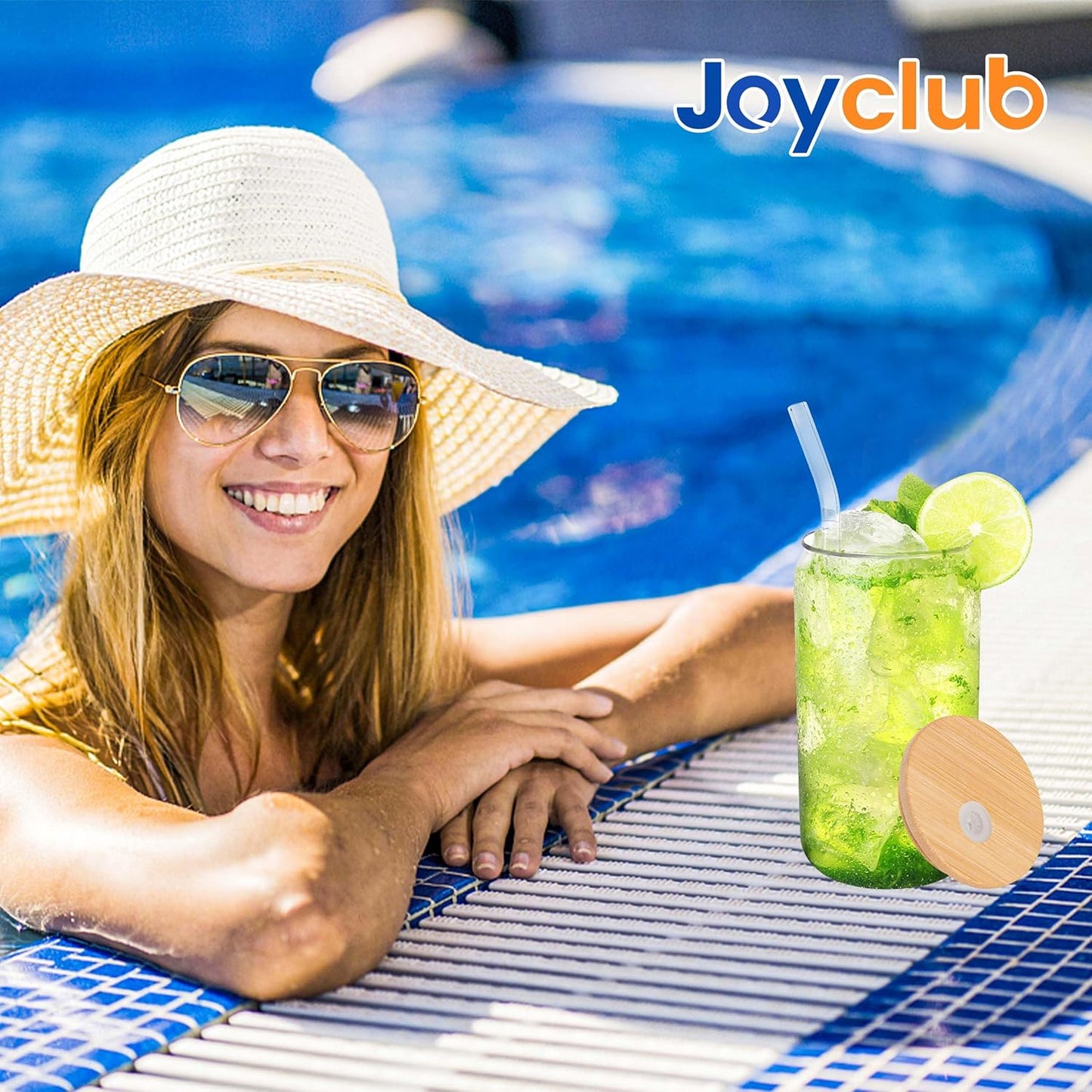 Joyclub Glass Cups with Bamboo Lids and Straws 12 Set 16 oz Reusable Iced Coffee Cup Beer Can Drinking Jars for Smoothie Whiskey Boba Soda Tea Gift