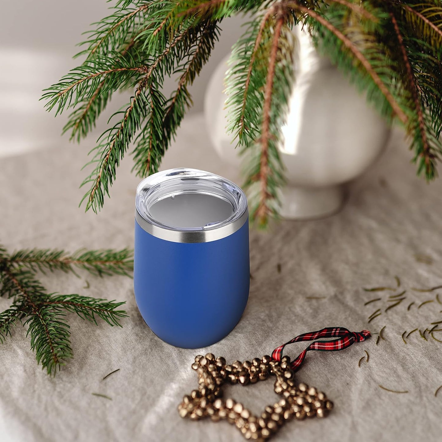 DOMICARE Stainless Steel Wine Tumbler Bulk with Lid, Personalized Insulated Tumblers Set, 12oz Travel Coffee Cups Pack of 16, Dark Blue