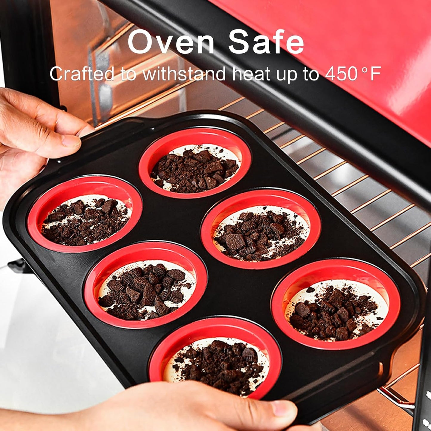 Silicone Muffin Pan, Silicone Cupcake Pan for Baking, 12 Cup Muffin Pans for Oven with Metal Frame, Non Stick Baking Cups with Press To Release Design, Cake Pop Mold, Egg Bites Mold, Red
