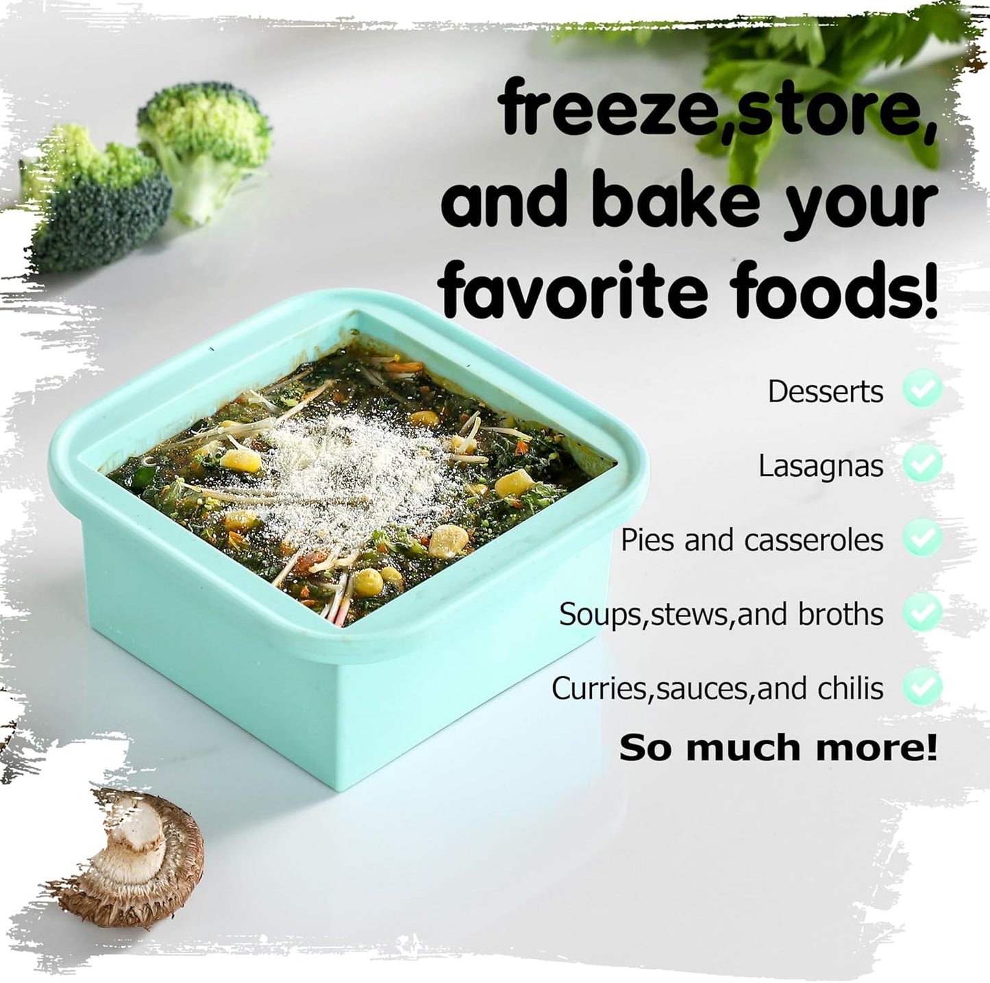 2-Cup Silicone Freezer Trays with Lids – Perfect for Meal Prep, Portion Control, and Easy Freezing-Meal Prep Container Molds for Soup,Leftovers (Bondi Mint, 2 Pack)