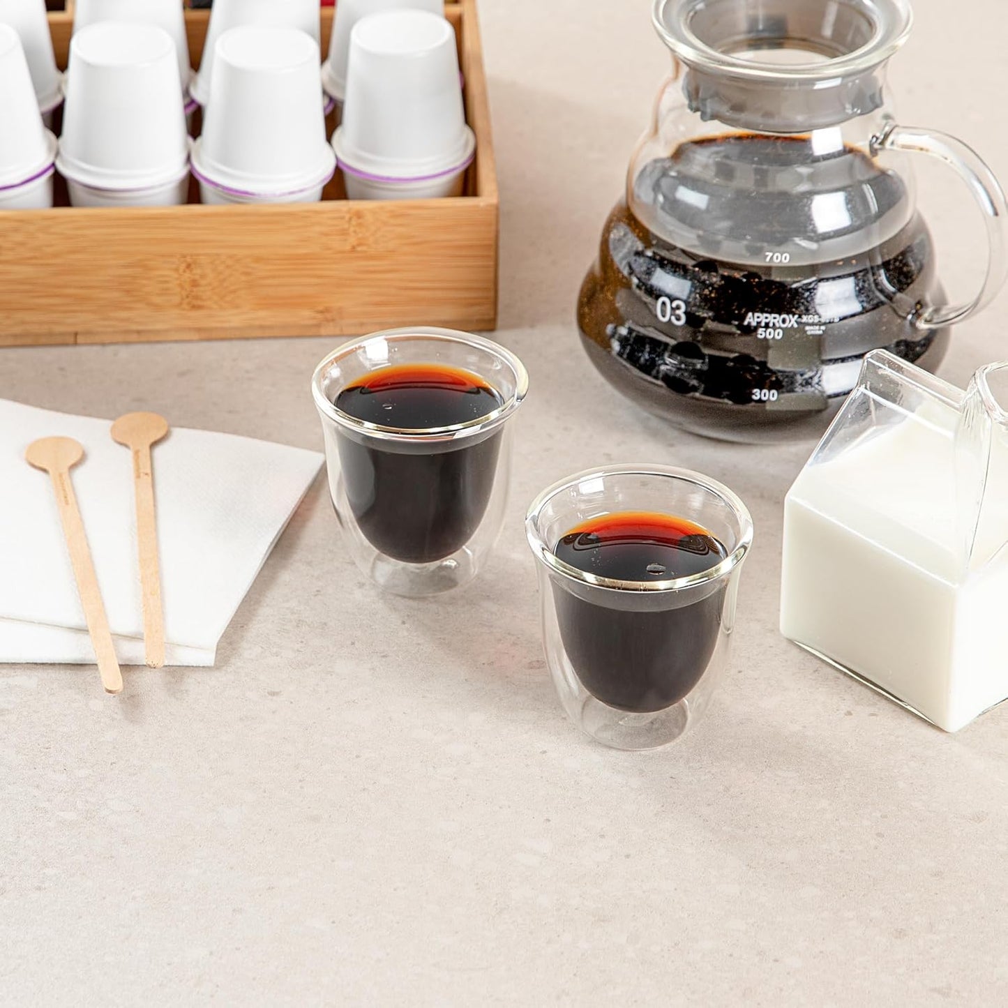 Restaurantware-Forma Professional 2.7 Ounce Double Wall Shot Glasses, 2 Insulated Espresso Cups - Dishwashable, Reusable, Clear Glass Coffee Cups, Freezable, For Hot Or Cold Beverages