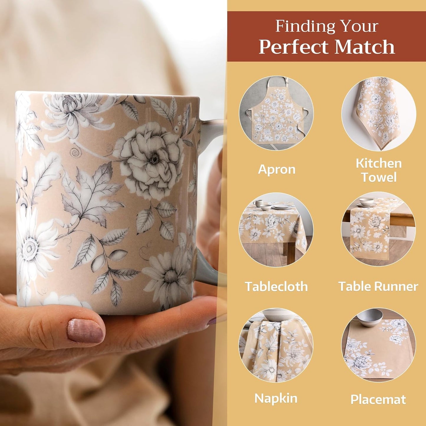 Maison d' Hermine Coffee Mug with Handles Fine Bone China Mugs Pack of Two Tea Cups for Hot Beverages Cappuccino Latte Home Restaurant Office Perfect for Gift (Pretty Autumn, 12 Ounce)