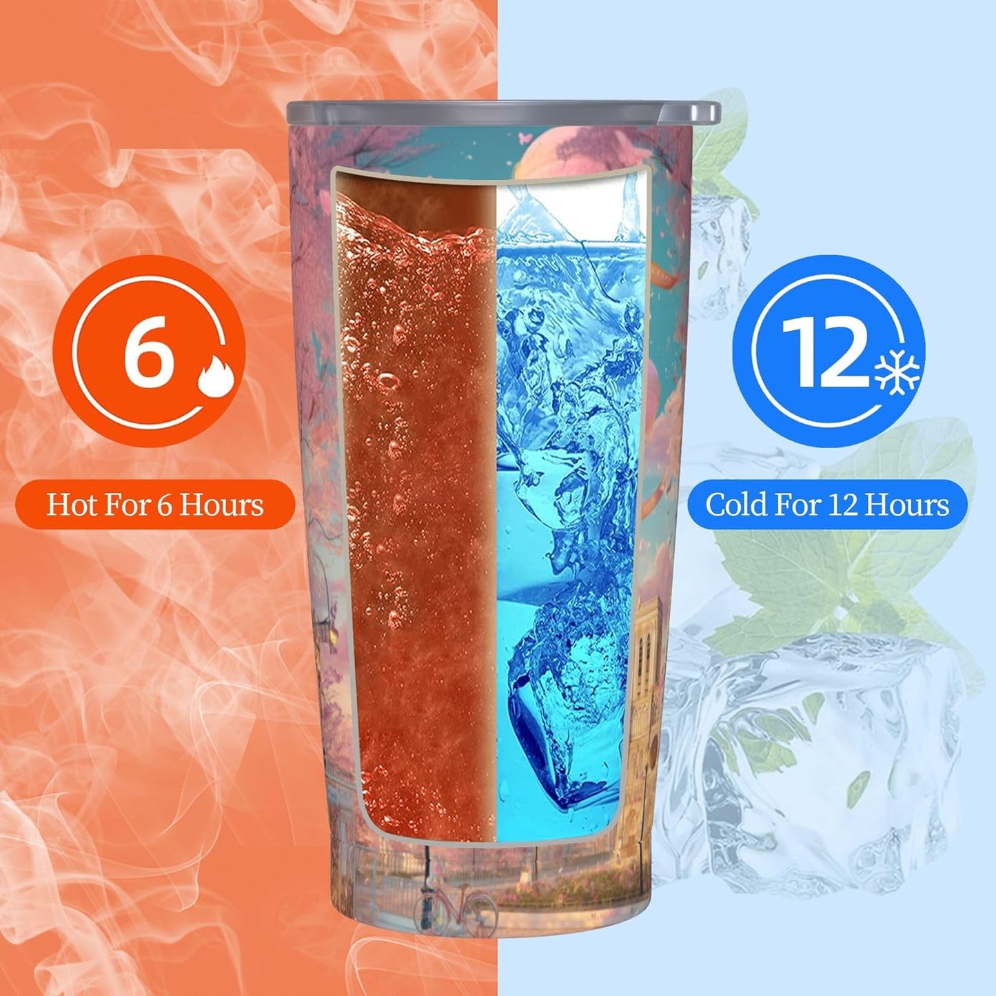 Paris Eiffel Tower Tumbler with Lid and Straw 20oz Coffee Tumblers Leakproof Stainless Steel Travel Mug Vacuum Insulated Cup for Iced and Hot