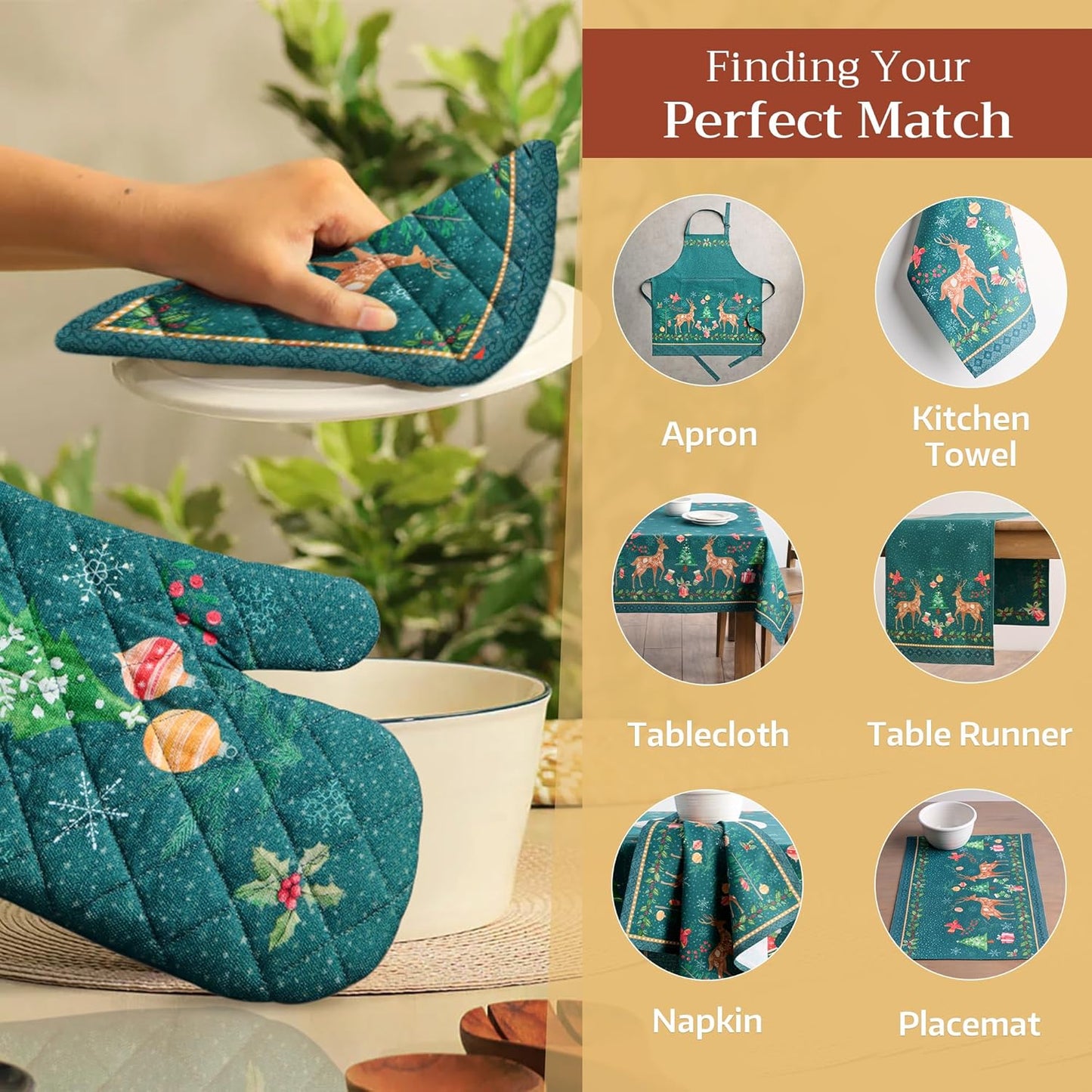 Maison d' Hermine Pot Holders 100% Cotton Heat Resistant Potholders 8" x 8" Hot Pads with Loop BBQ, Cooking, Baking, Grilling, Kitchen, Handling Hot Pans (Pack of 1, Hygge Christmas)