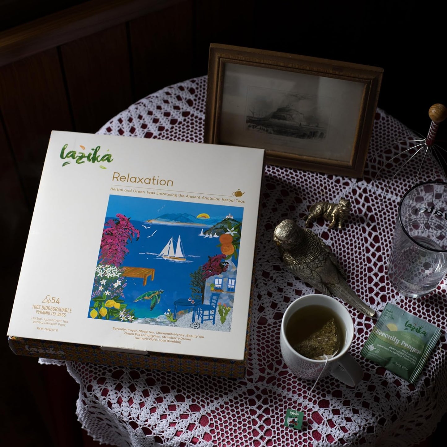 Lazika Herbal Tea Variety Pack with Lovely Presentation Box, 54 Counts, Relaxation Tea Assortment Gift Set, Premium Collection with Pyramid Infuser Bag, Handcrafted