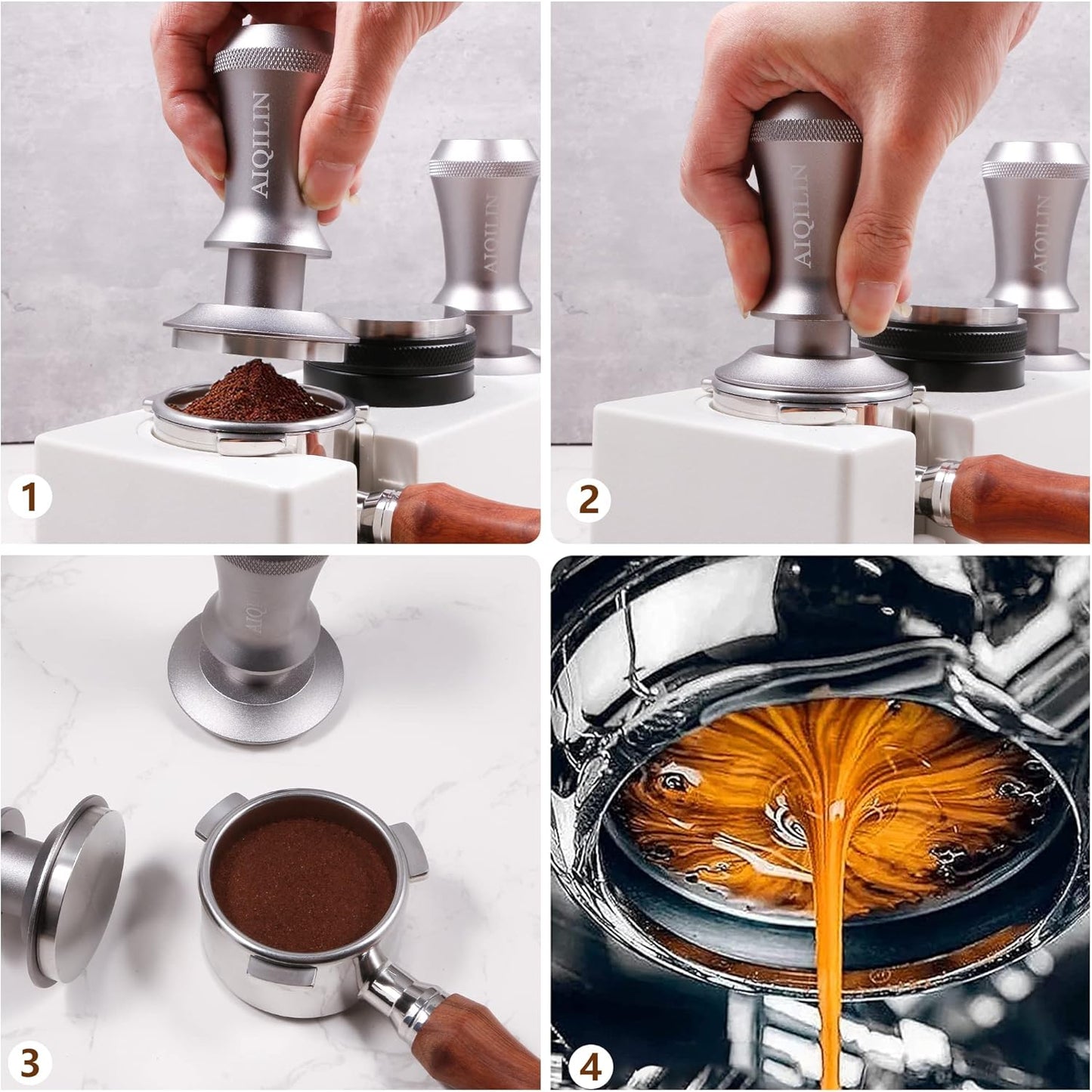 Espresso Tamper, Constant 30lb Coffee Tamper with double Calibrated Spring Loaded, Stainless Steel double spring loaded Coffee Tamper Fits for All Portafilters- Flat Base (51mm, SILVER)