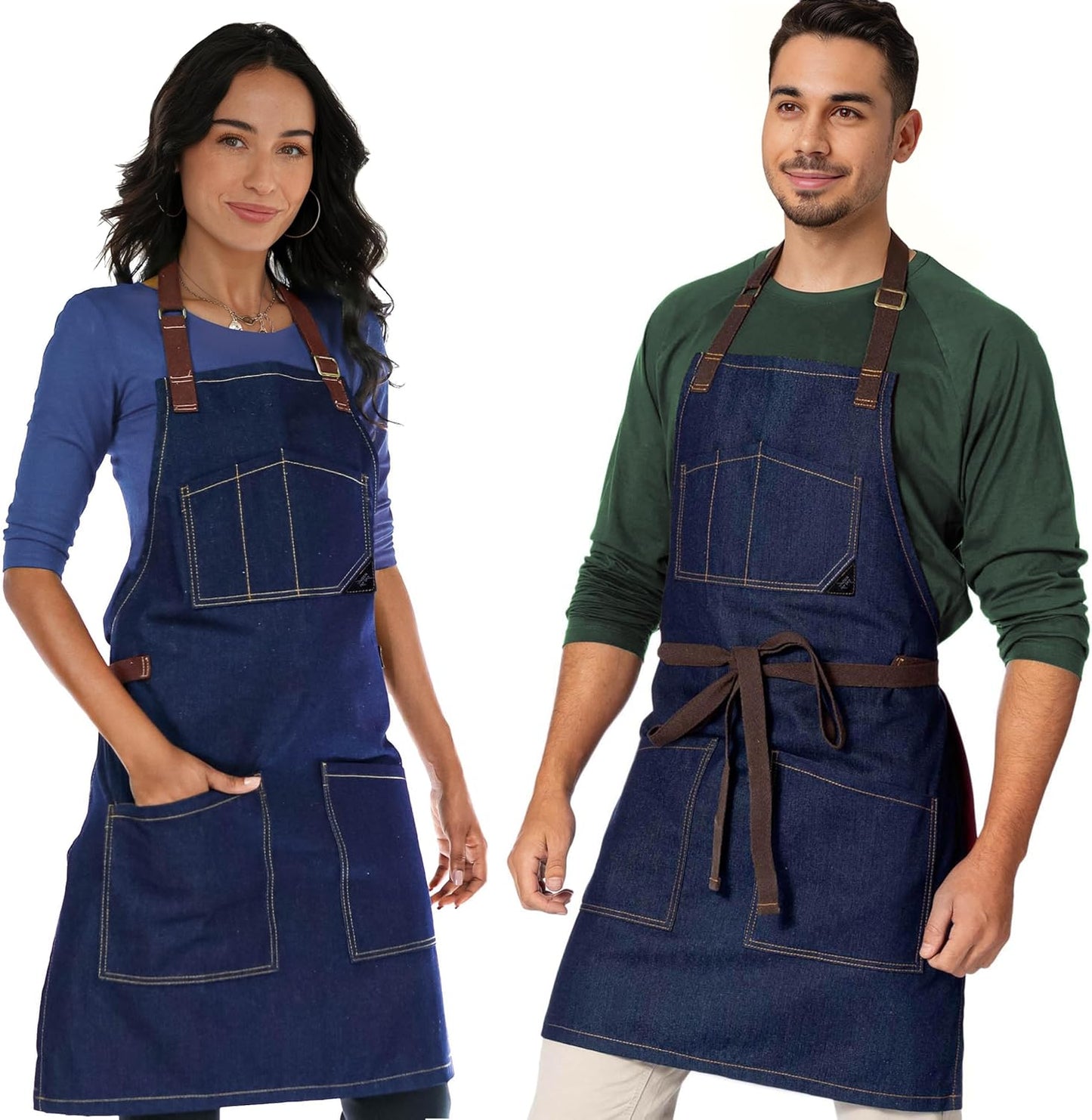 Under NY Sky Chef Apron – Professional Blue Denim – Cotton Straps - Smart Pockets - Adjustable for Men and Women – Pro Chef, Cook, Kitchen, Baker, Barista, Bartender, Server Aprons