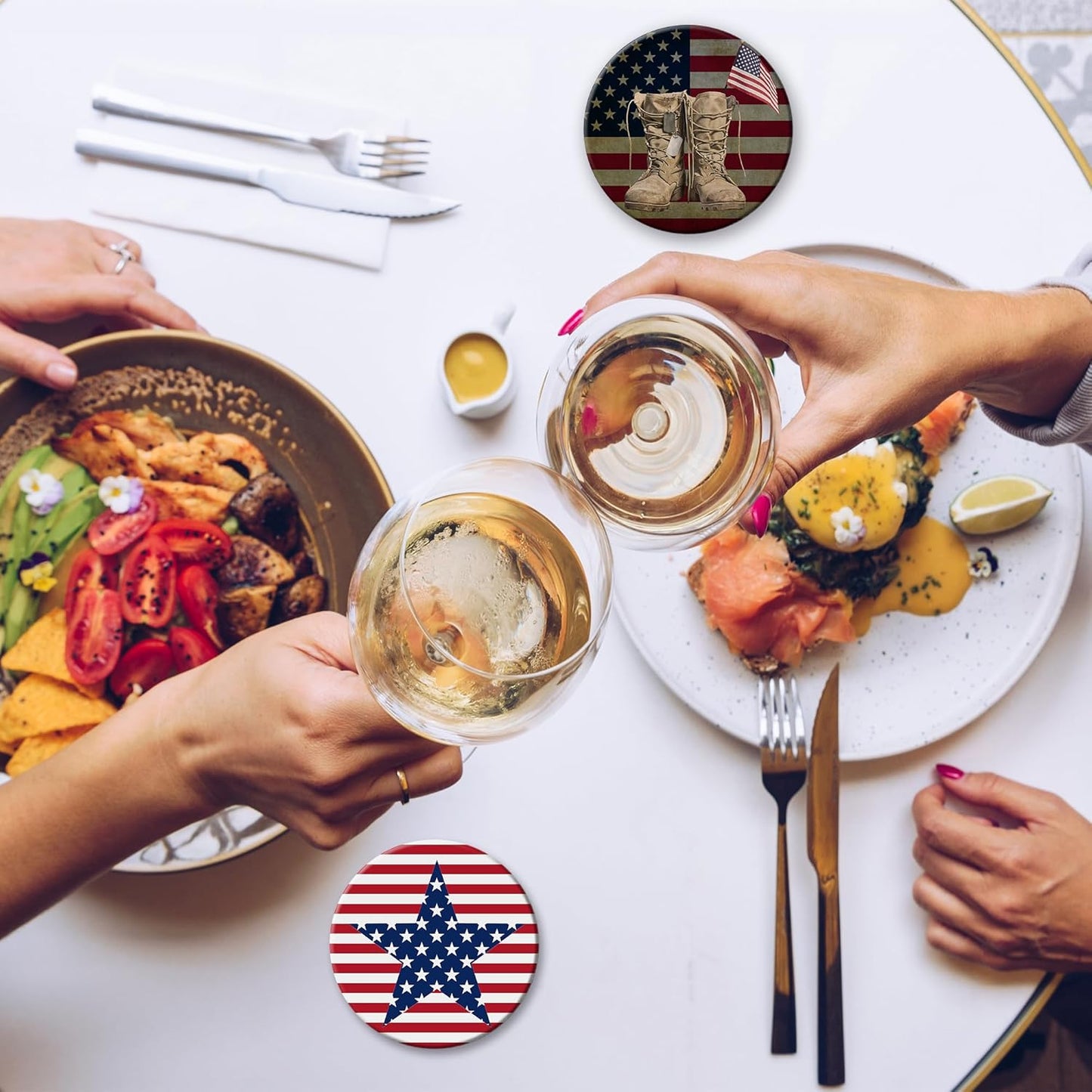 Drink Coasters Set of 6 with Holder, American Flag Eagle Absorbent Ceramic Drink Coaster for Tabletop Protection,Suitable for Kinds of Cups,Drinks Coasters for Home Office Decoration(4 Inches)