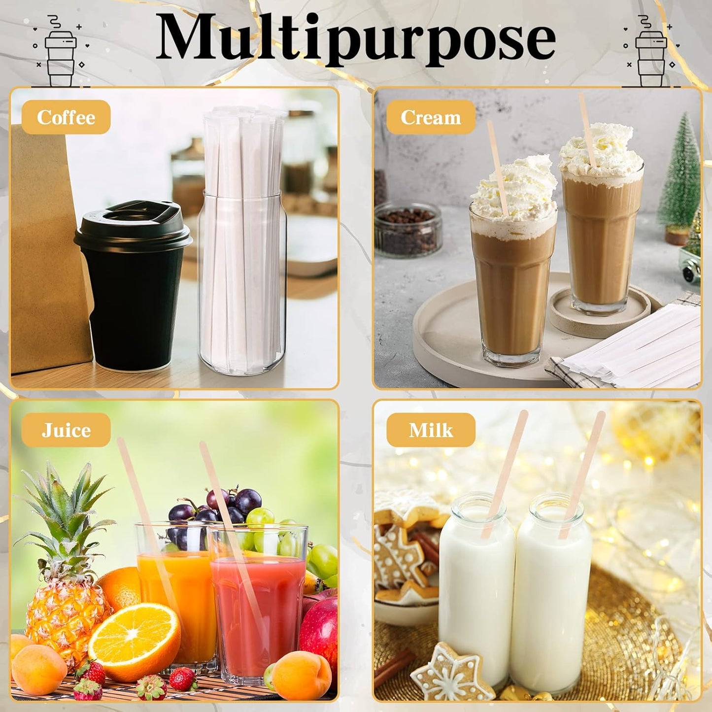 2000 Pcs Individually Wrapped Wooden Coffee Stirrers, Disposable Coffee Stir Sticks Round End Sticks Bulk Wood Stirrers for Cocktail Hot Drinks Restaurant Bar Home Office (7.5 Inch)