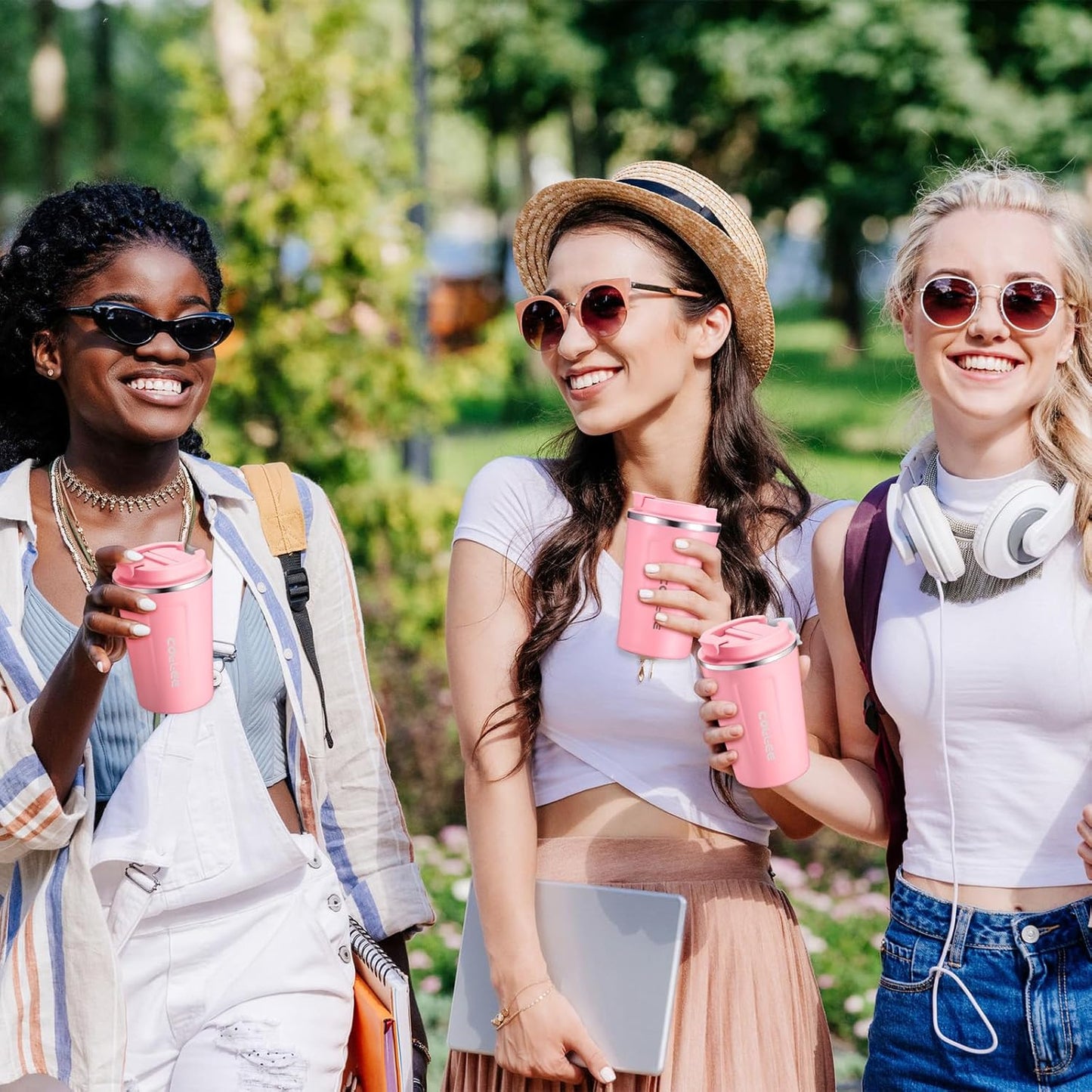 Sieral 4 Pcs 13 oz Travel Coffee Mug Insulated Reusable Coffee Cups with Leakproof Lid Stainless Steel Portable Tumbler for Keep Hot or Ice Milk Tea(Pink)