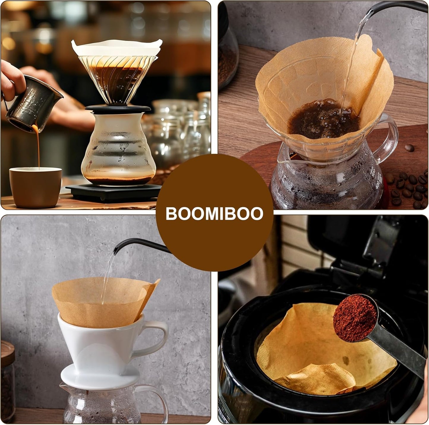 Coffee Filters, #4 Cone Coffee Filter 200 Count, Unbleached Natural Paper Filter 8-12 Cup, Disposable for Pour Over and Drip Coffee Maker