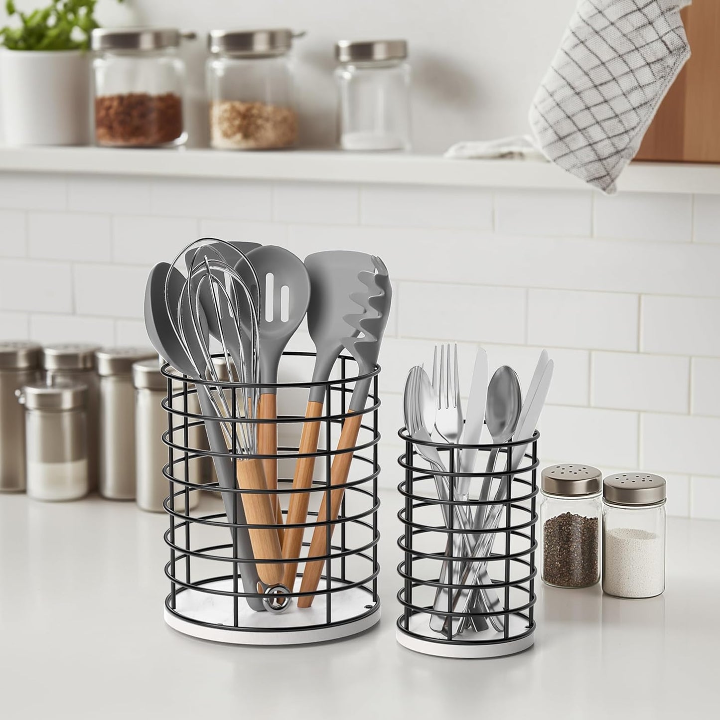 HBlife Coffee Pod Holder & Coffee Stirrers Holder Set, Metal Coffee Bar Accessories Large Capacity Kitchen Counter Decor for Keurig K cup & Nespresso Vertuo (Black Wire)