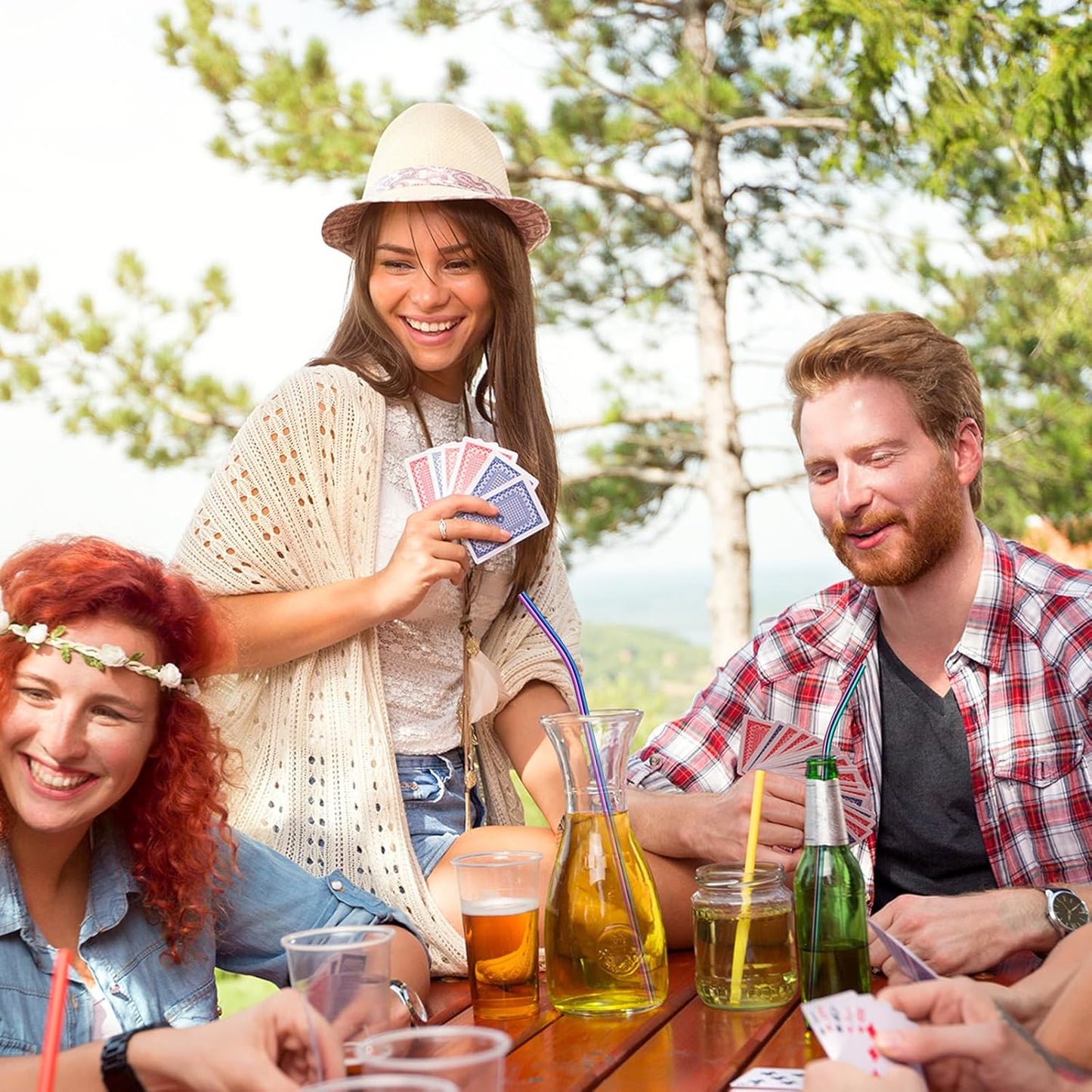 Geiserailie 8 Pieces 14 Inch Stainless Steel Straws Long Drinking Straws for 100 oz Tumblers, Extra with 4 Pieces Cleaning Brush(Rainbow)