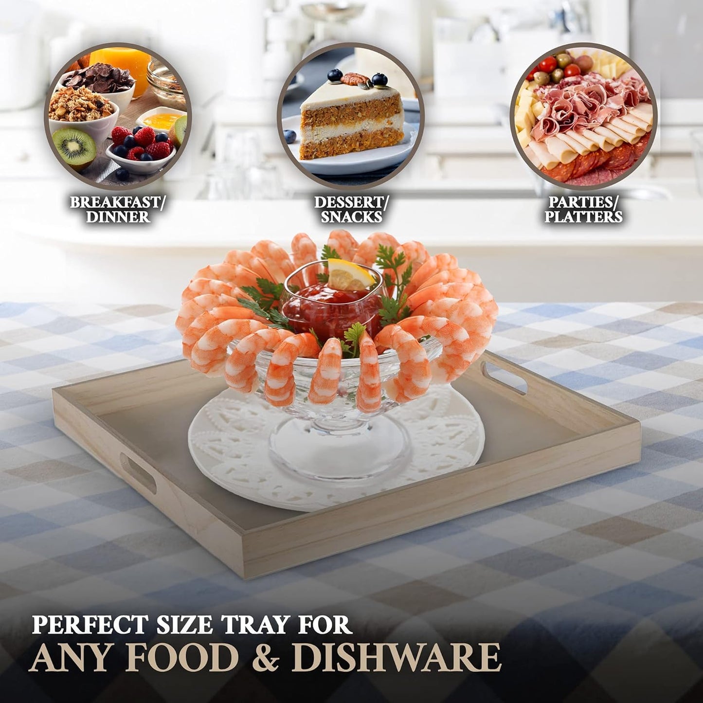 Hammont Wooden Square Trays - Five Piece Nested Serving & Organizing Trays - Rustic Brown Solid Wood - Set of 5 (16x16x1.5", 15.3x15.3x1.5", 14.5x14.5x1.4", 13.75x13.75x1.25", 13x13x1.1")