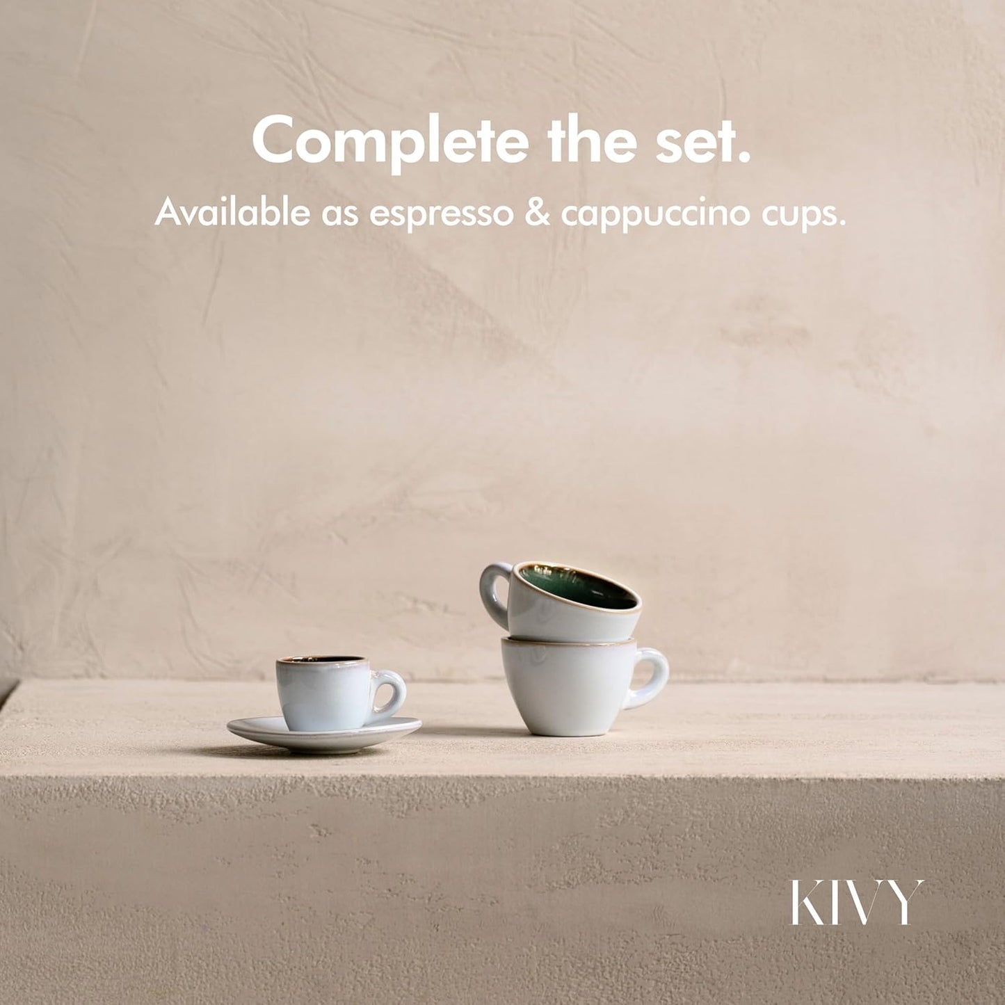 KIVY Stoneware Espresso Cups, 4-Piece Set - Italian Design, Thick-Walled, 3 oz, Microwave & Dishwasher Safe