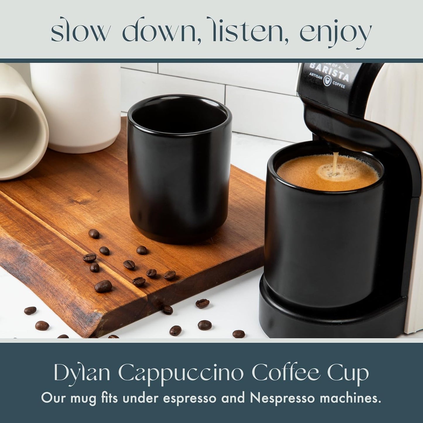 Folk Ceramics Dylan Ceramic Cappuccino Cups Set | Double Walled Ceramic Coffee Mug Set | Compact & Heat Insulated Cappuccino, Tea, Coffee & Latte Cup | 8oz, Set of 2 | Fog Grey