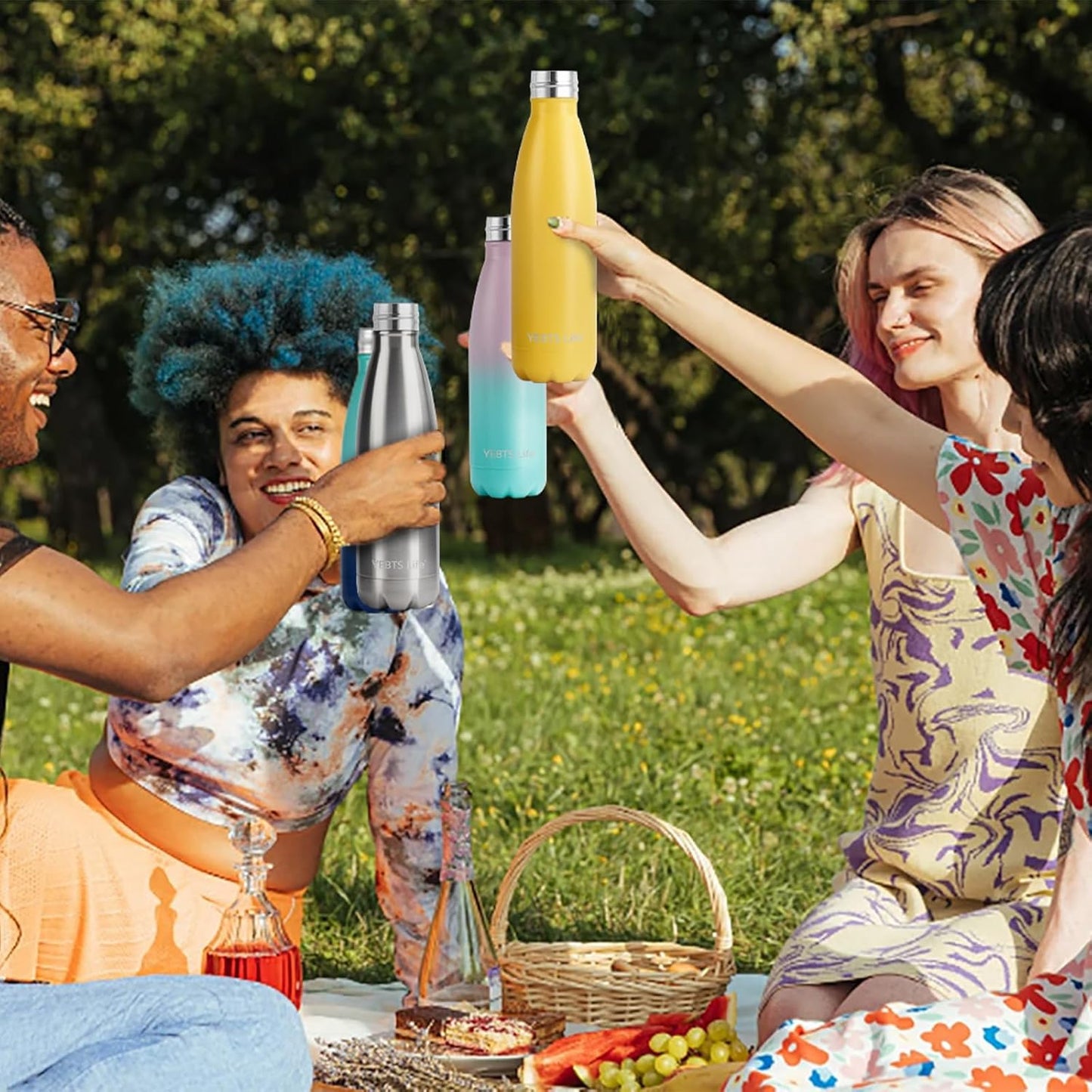 Insulated Water Bottle, 2 Pack-17oz Stainless Steel Water Bottles with straw lid, Metal Sports Water Bottles for Boys,Girls, Double Wall Vacuum BPA-Free Flask for School,Sports (Pink-Green)