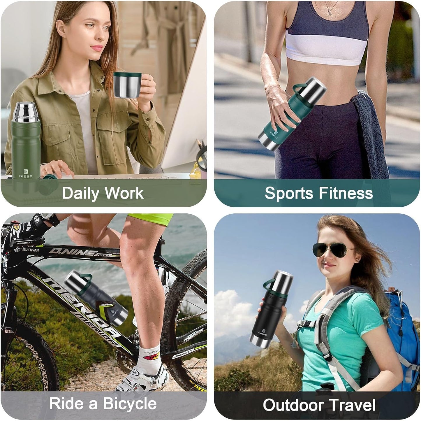 Vacuum Insulated Water Bottle Thermo Water Flask with Cup 680ml/23oz Stainless Steel Thermal Water Bottles Thermo for Hot and Cold Drinks Coffee Water(Black,Set)