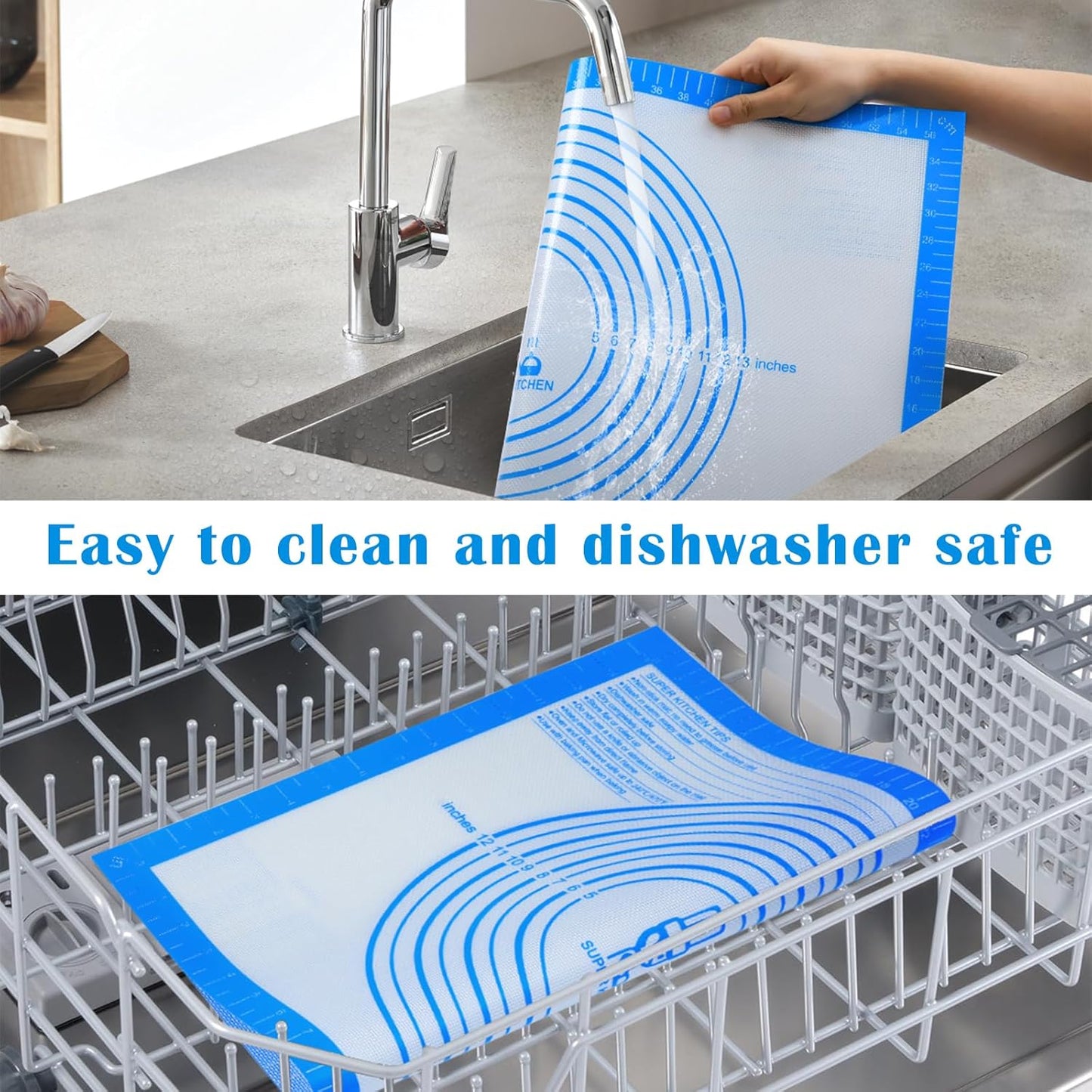 Nonstick Silicone Pastry Baking Mat Large with Measurements 16''By 20'' for Silicone Baking Mat, Counter, Dough Rolling/Pie Crust Pad By Folksy Super Kitchen (16×20, Blue)