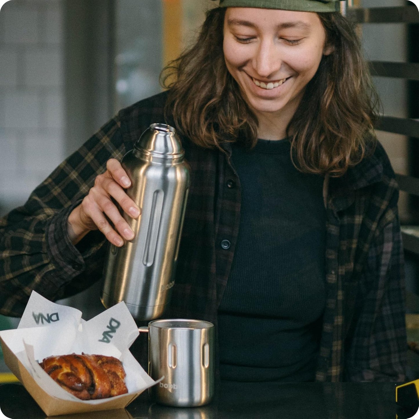 BOBBER 26 oz Stainless Steel Travel Thermos for Hot Drinks – Dishwasher Safe Metal Water Bottle with Cup Lid for Men, Hiking, Travel – Keeps Hot for 36 Hours – BPA-Free, Vacuum Insulated (Matte)