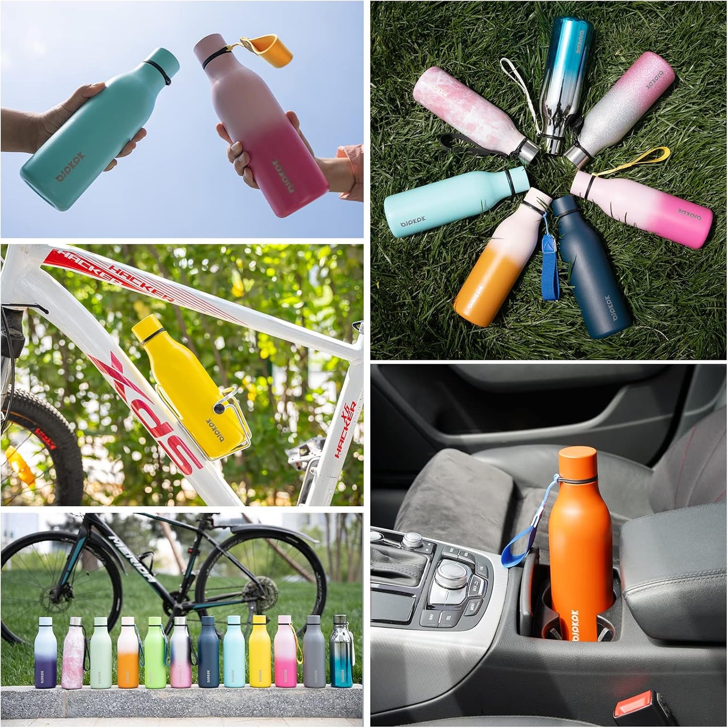 BJPKPK Insulated Water Bottles, 18 oz Stainless Steel Metal Water Bottle with Strap, BPA Free Leak Proof Thermos, Mugs, Flasks, Reusable Water Bottle for Sports & Travel, Ocean Dream