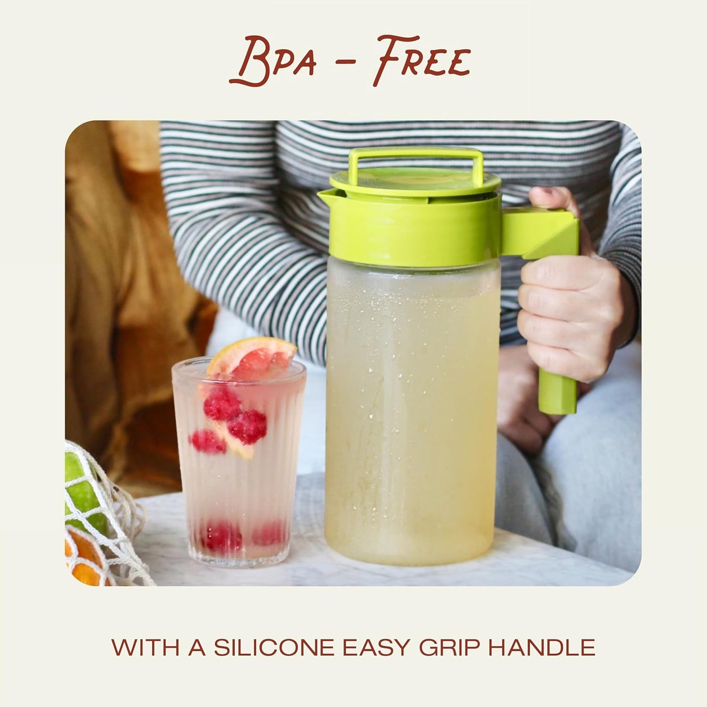 Takeya Flash Chill Iced Tea Maker - Airtight & Durable Iced Tea Maker Jug with Silicone Carry Handle - Leak-Proof & Lightweight Tea Infuser with Patented Flash Chill Technology - 2 Quart, Raspberry