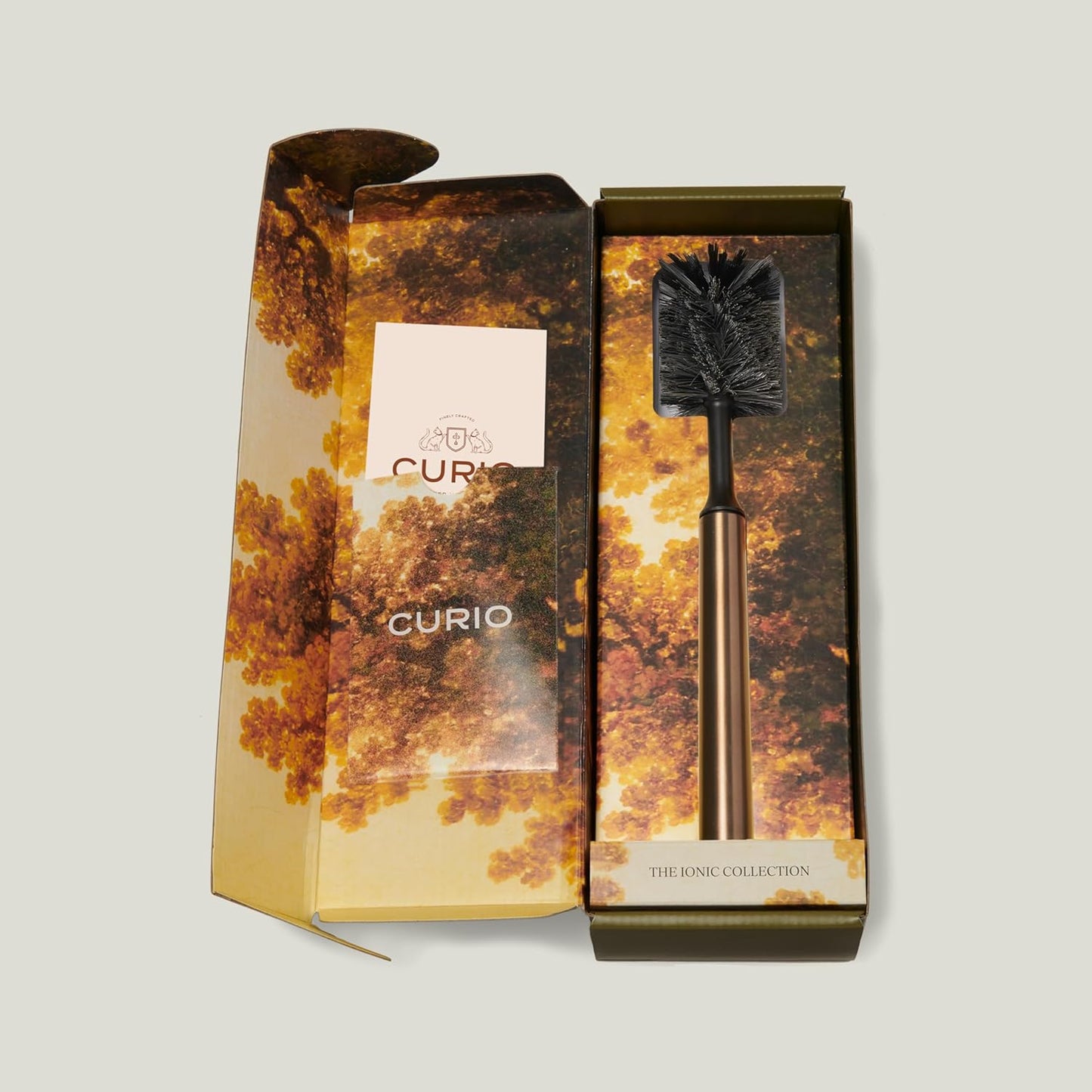 Ionic Bottle Brush, Magnetized to Stand Upright, Stainless Steel with Replaceable Head, Brass/Gold