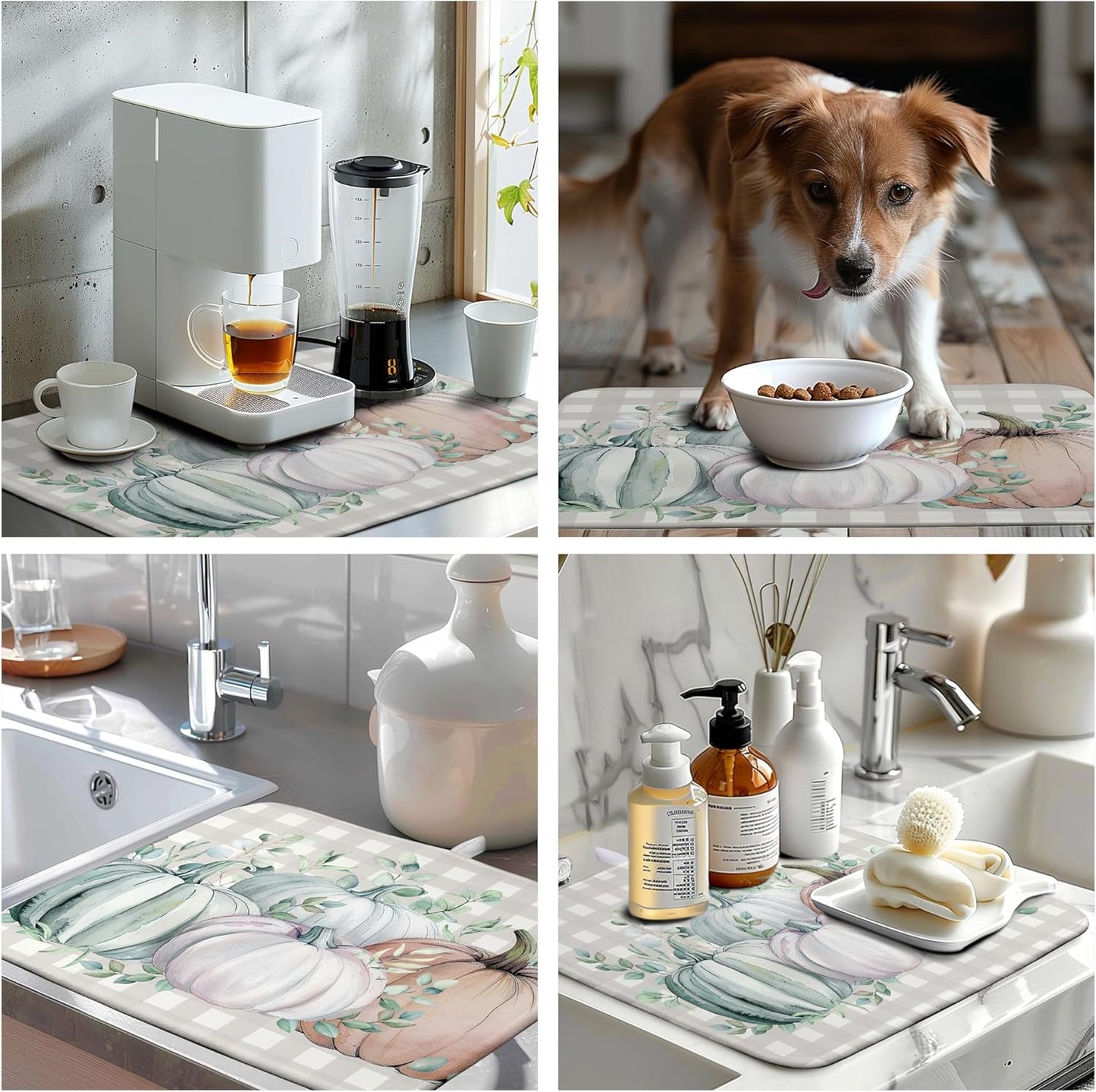 Thanksgiving Fall Dish Drying Mat Pumpkin Dish Drying Pad Autumn Large Dish Drying Matt Absorbent Dish Drainer Mat for Kitchen Counter Decor XL Coffee Maker Mat18x24 In