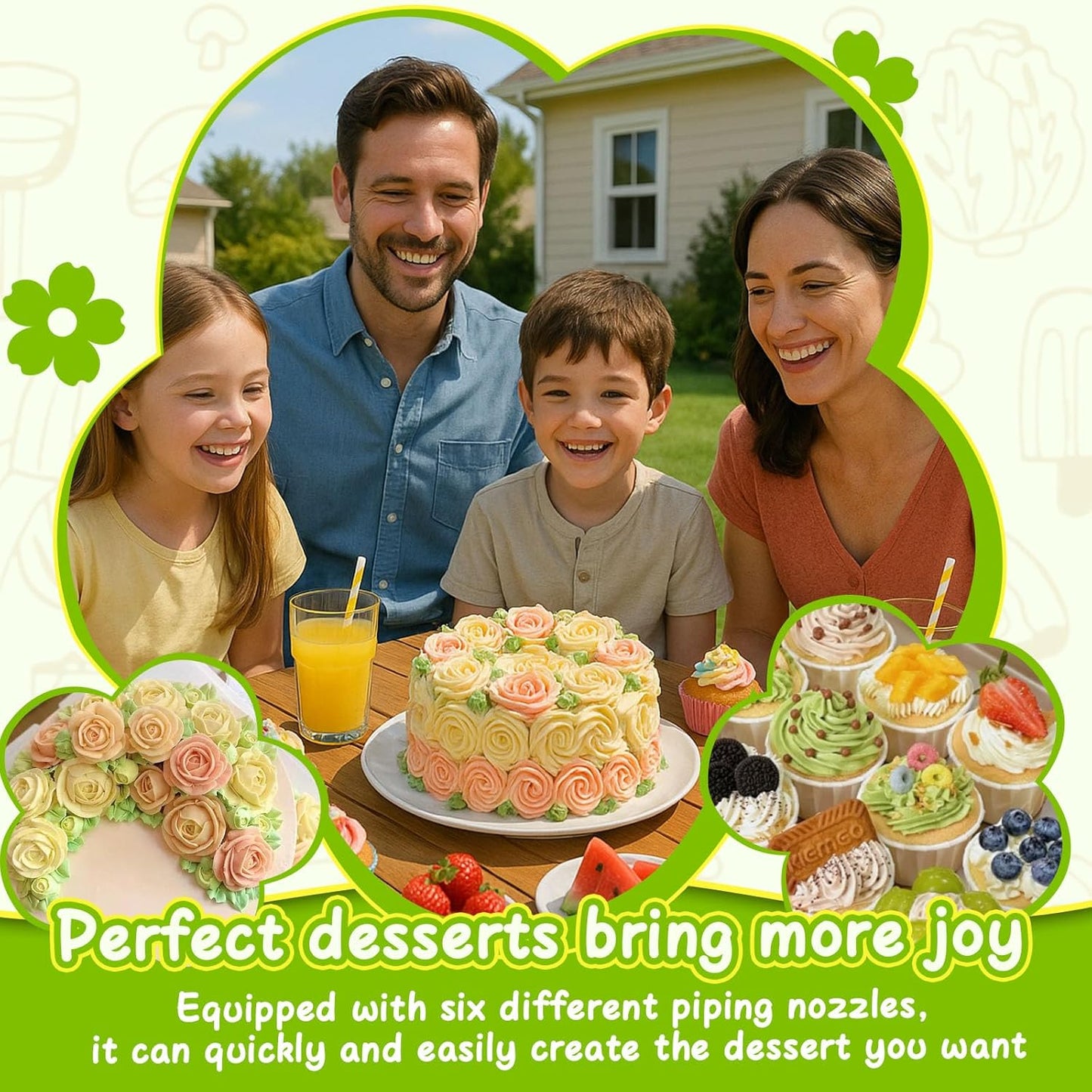 Novano Dessert Decorating Syringe Set, Frosting Piping Kit Stainless Steels Cake Decorating Kit with 6 Piping Tips & 9 silicone cupcakes, Cupcake Decorating Kit Piping Bags and Tips Set