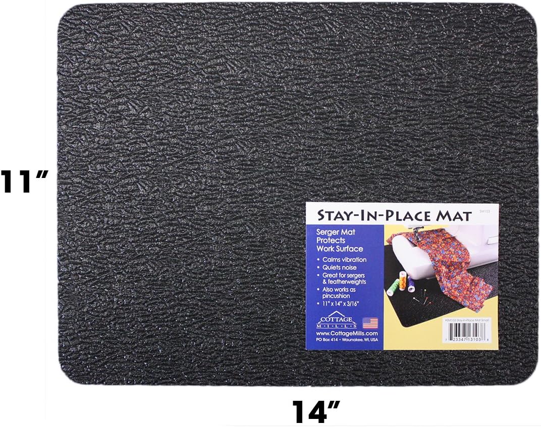 Cottage Mills Stay-in-Place Machine Mats - 2 Piece Set - 11" x 14" & 15" x 18" - Sewing Machine and Serger Mats - Calms Vibration and Dampens Noise. Made in USA.
