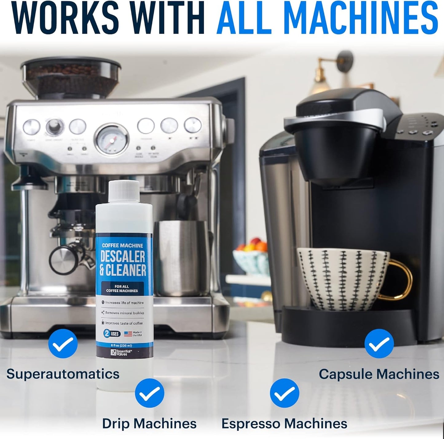 Descaling Solution (16 Uses) Coffee Machine Descaler Cleaner | Compatible with Breville Keurig Nespresso Delonghi & More | Liquid To Descale Automatic Coffee Makers & Espresso Machines