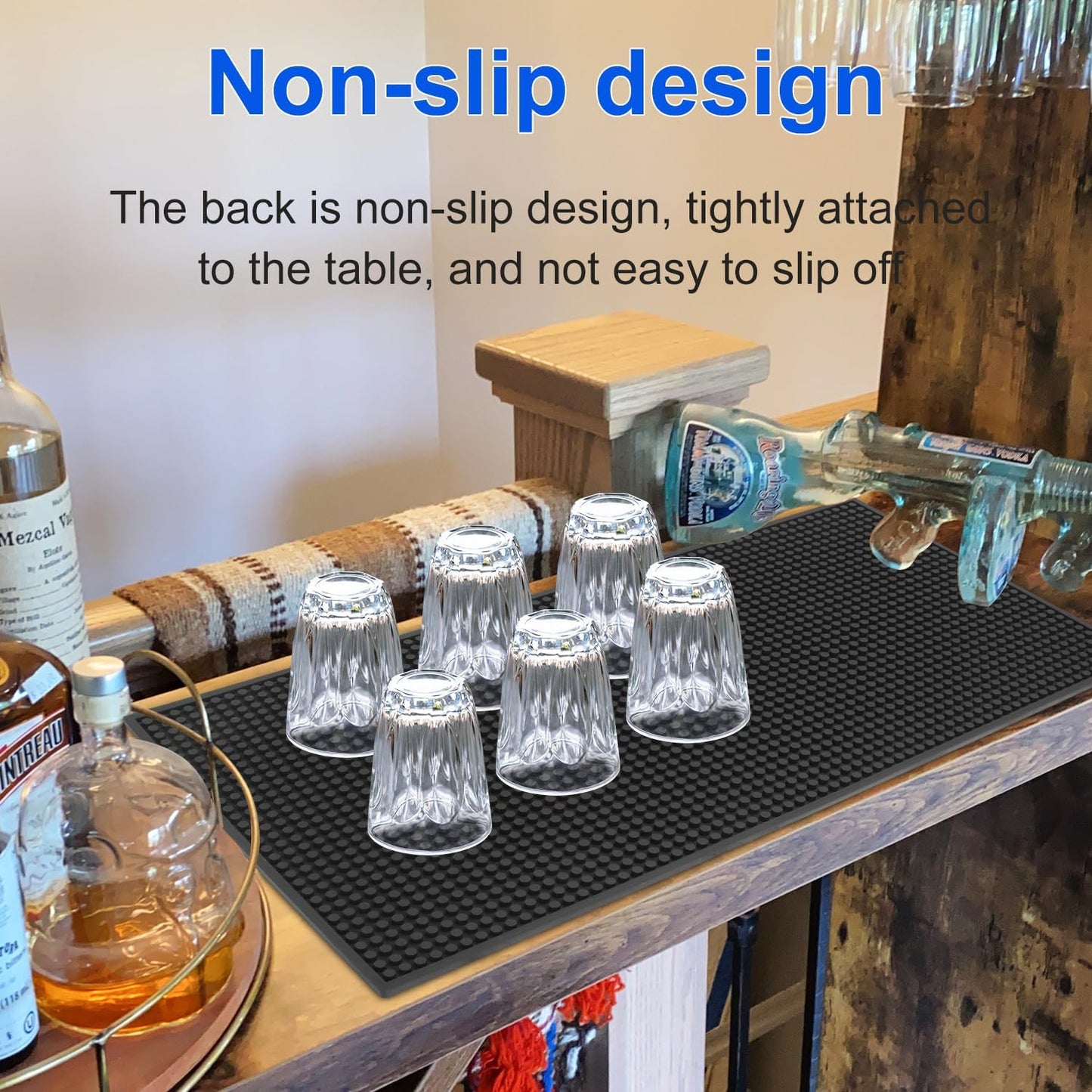 2 Pack Rubber Bar Mats, 24" x 12" Black Large Bar Service Mat, Spill Mat for Countertop, Bartending, Rubber Bar Mats, Efficient and Stylish Solution for Every Bartending Need,by KUKLIPJIM