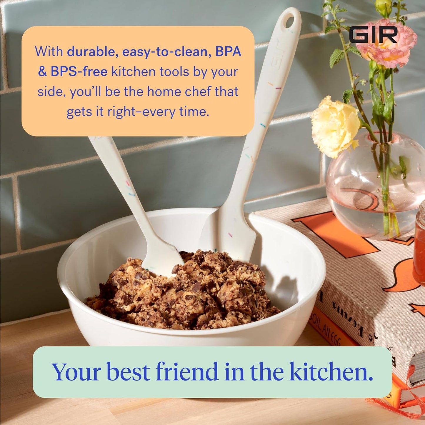 GIR: Get It Right Silicone Spatula for Cooking, Baking, Scraping, and Mixing- Non-Stick & Heat Resistant Kitchen Spatula - 11 Inch, Studio White - Silicone Kitchen Utensils