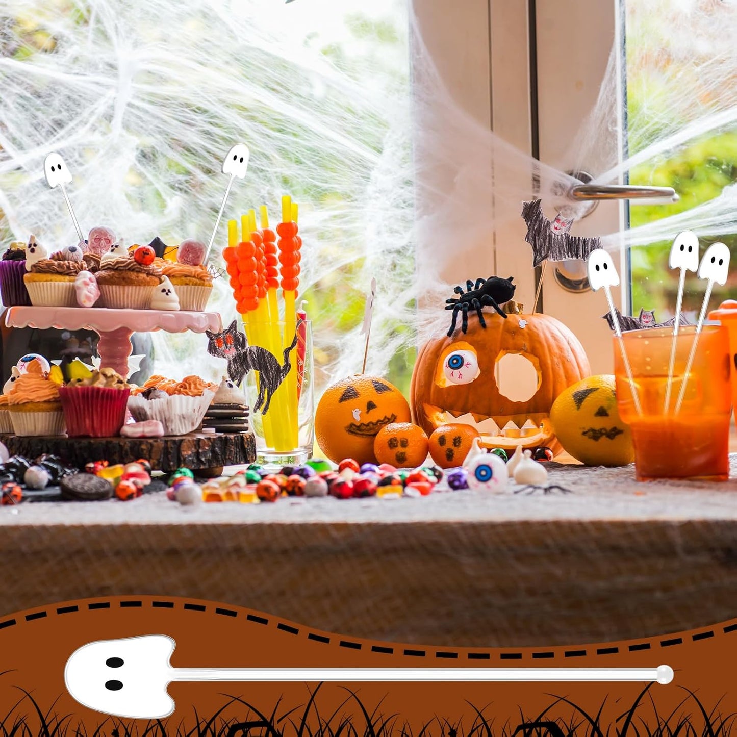 30 Pcs Halloween Swizzle Sticks Plastic Coffee and Cocktail Stirrers Fall Thanksgiving Drink Stirrers Cocktail Mixers for Halloween Fall Autumn Party Tea Coffee Bar Decoration(Ghost)