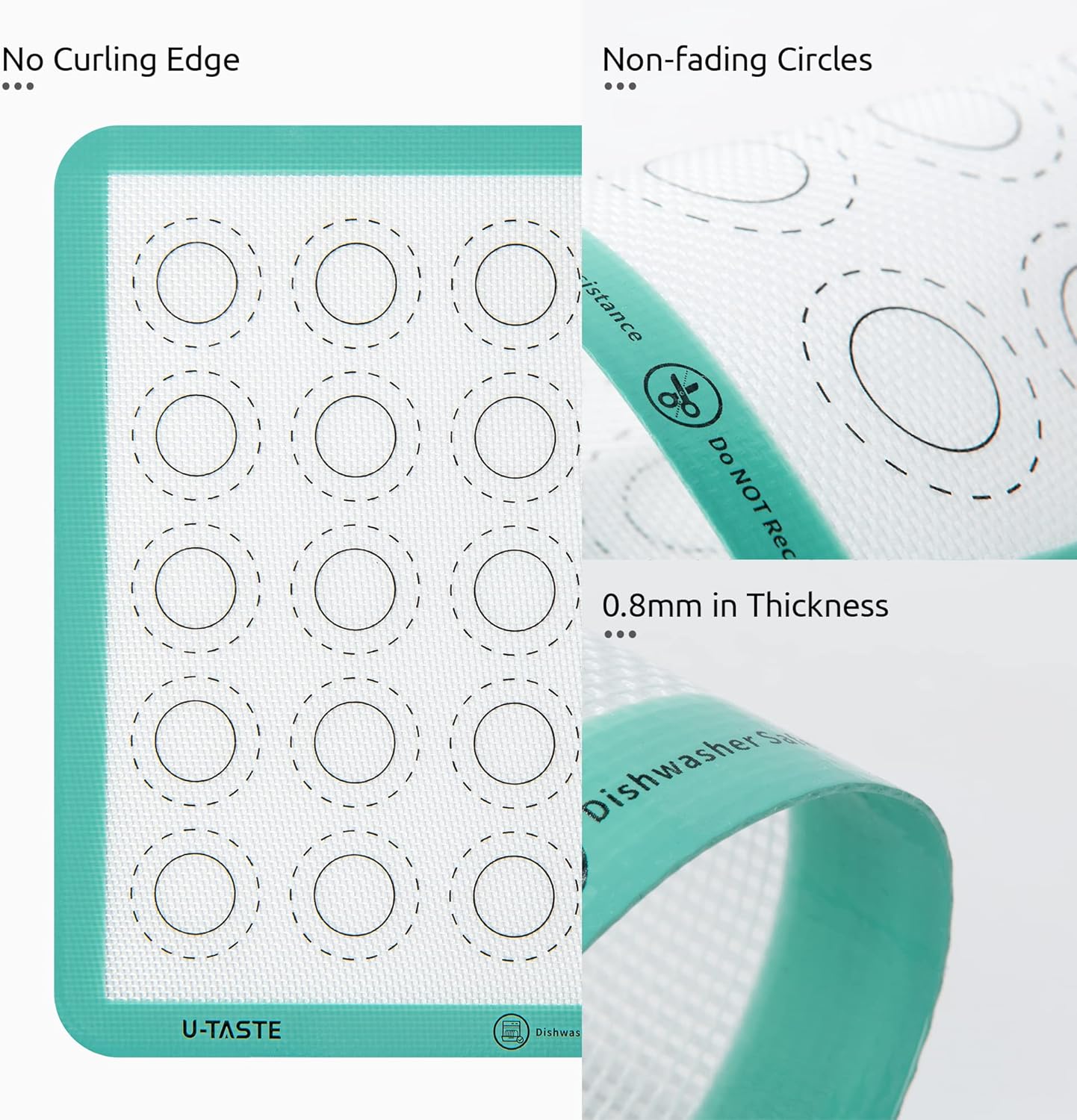 446ºF Heat Resistant Macaron Mat: U-Taste 11x11in Non Stick Silicone Baking Mat, Reusable Cookies Pastry Sheet Liner with Edge Enhancement & Circle Measurement for Square Cake Pan (Aqua Sky)