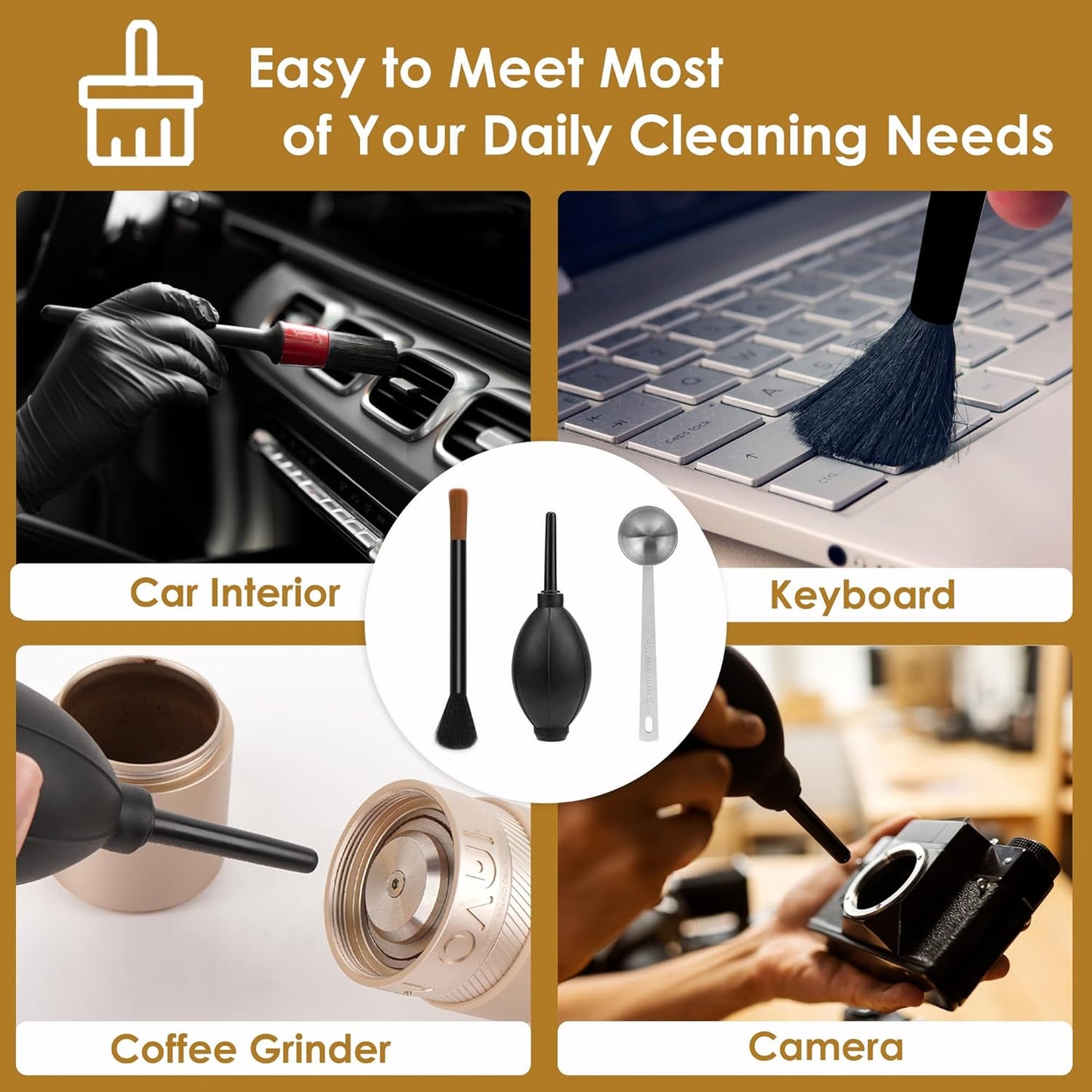 Coffee Grinder Cleaning Kit with Brush, Spoon, and Blower - Espresso Machine Cleaning Tools, Barista Accessories for Grinds, Beans, Portafilters