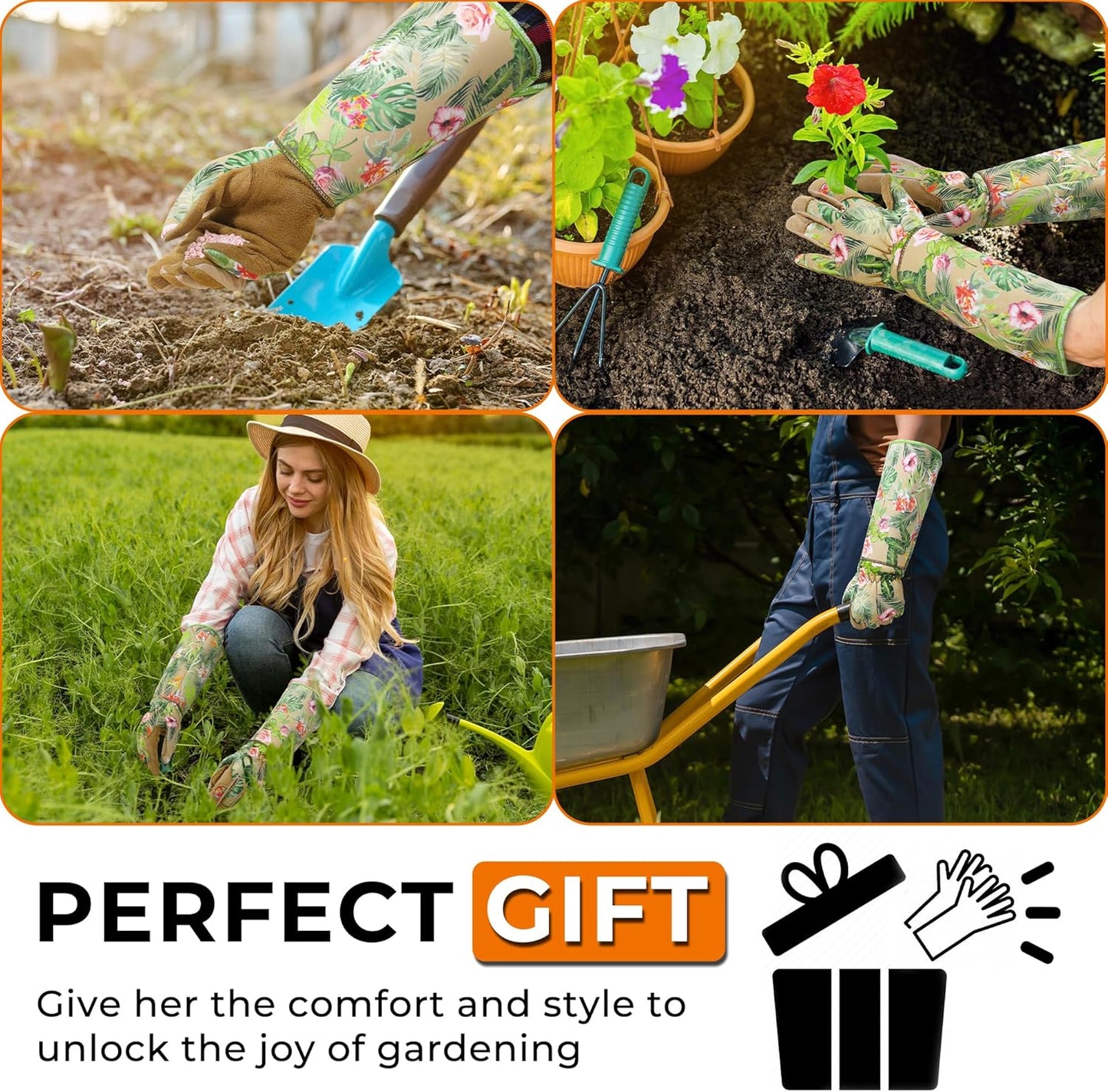 HANDLANDY Leather Gardening Gloves for Women, Scratch Resistant Breathable Ladies Rose Pruning Garden Gauntlet Yard Gloves, Gift for Gardeners (Khaki, XL)